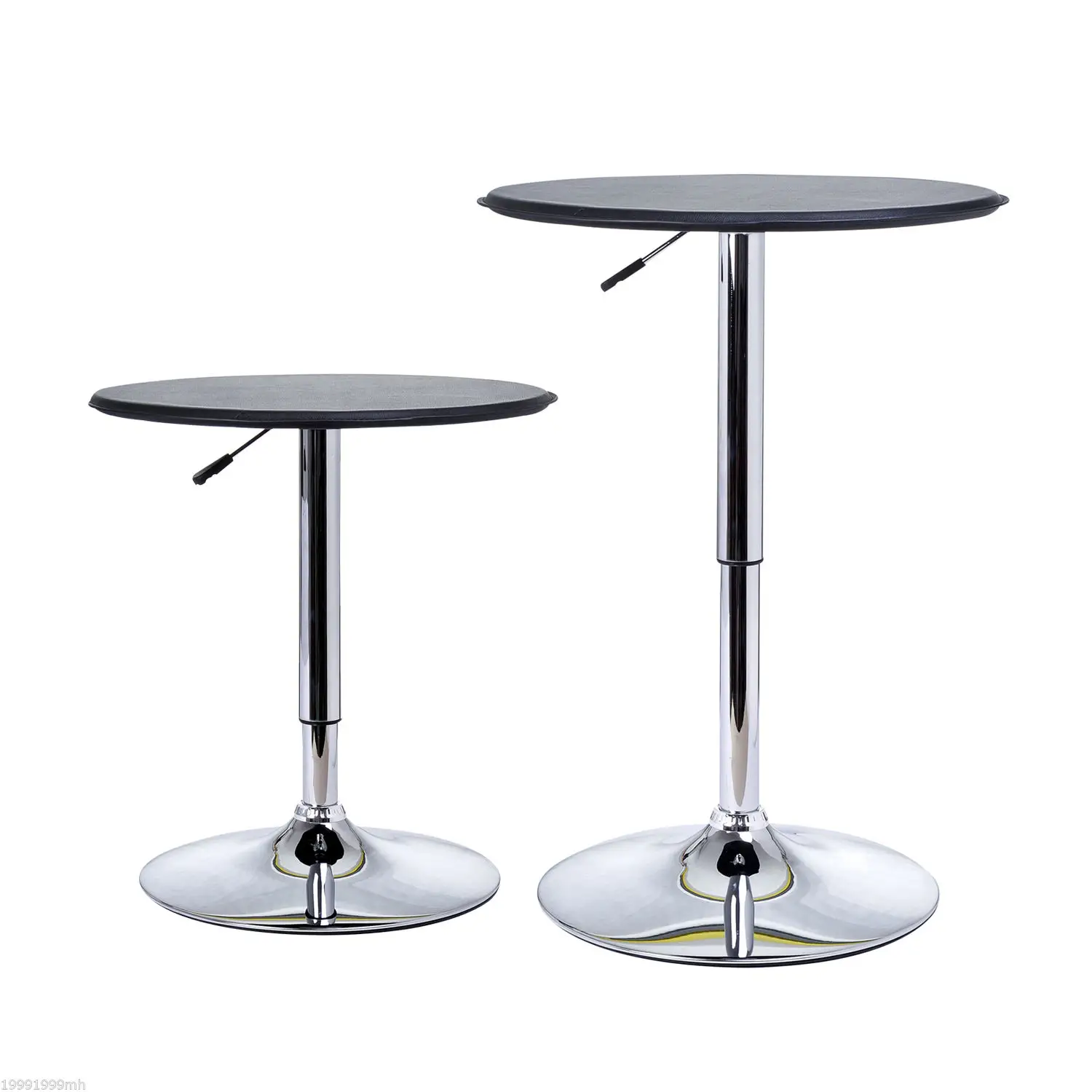 Round Bar Table, Adjustable Height, Faux Leather Top, Chrome Base, Black - Image 9