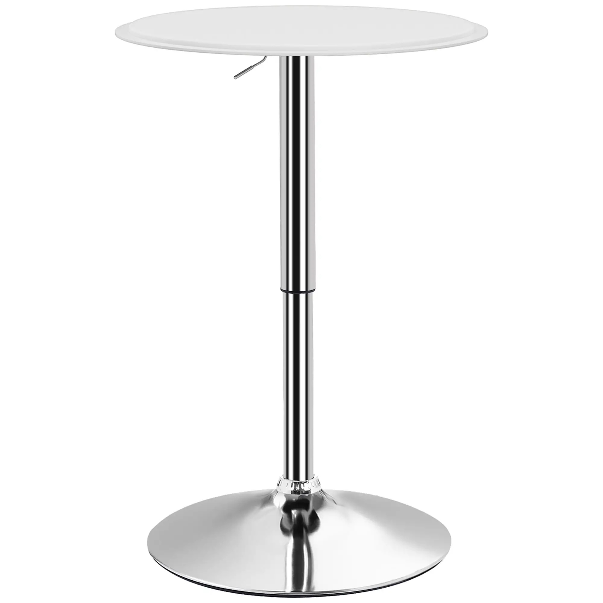 Round Bar Table, Adjustable Height, Faux Leather, Wooden Top, Chrome Base, White