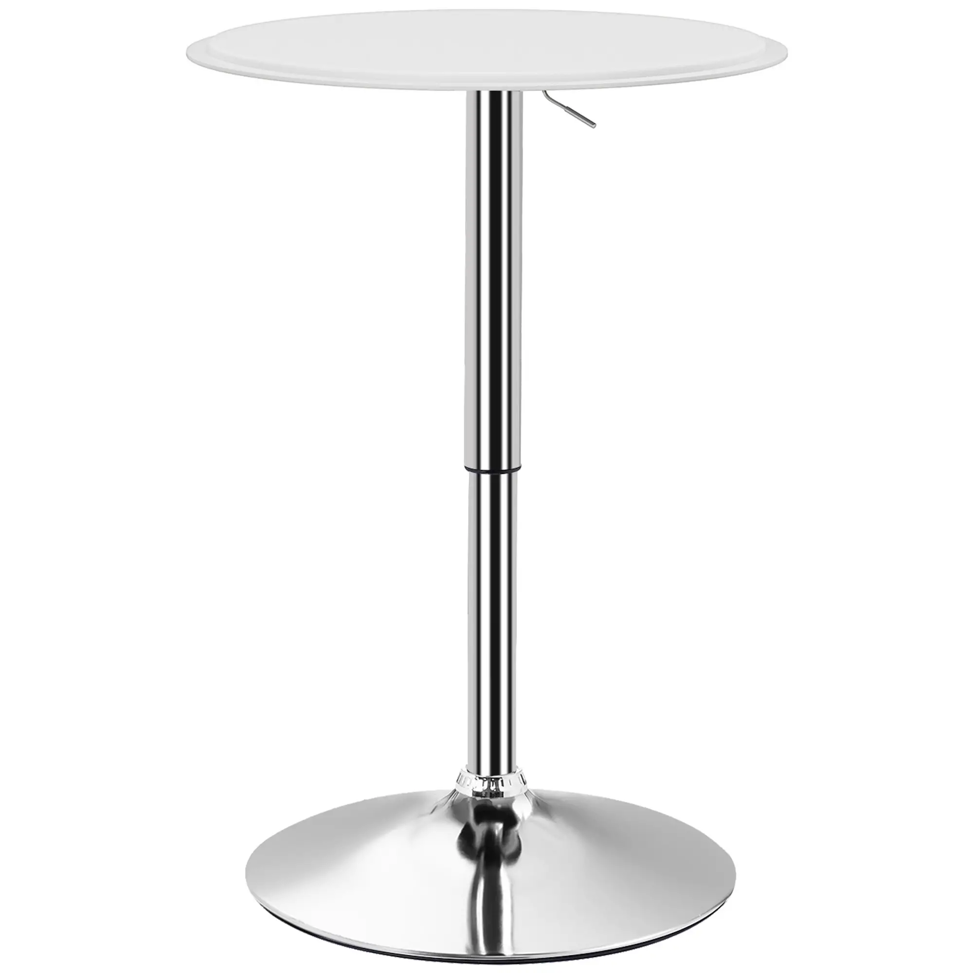 Round Bar Table, Adjustable Height, Faux Leather, Wooden Top, Chrome Base, White - Image 11