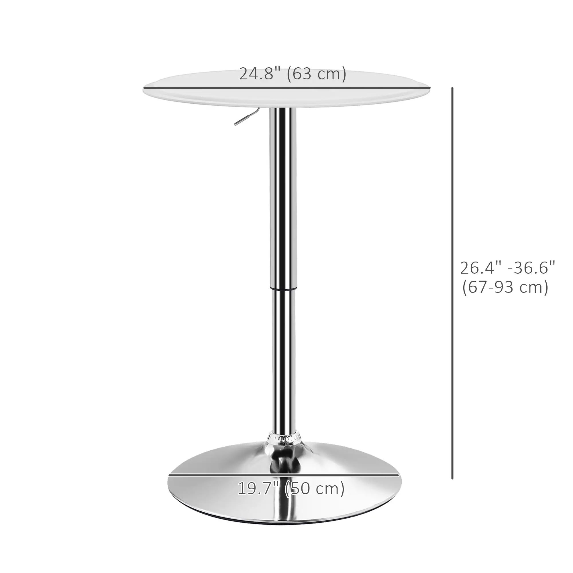 Round Bar Table, Adjustable Height, Faux Leather, Wooden Top, Chrome Base, White - Image 3