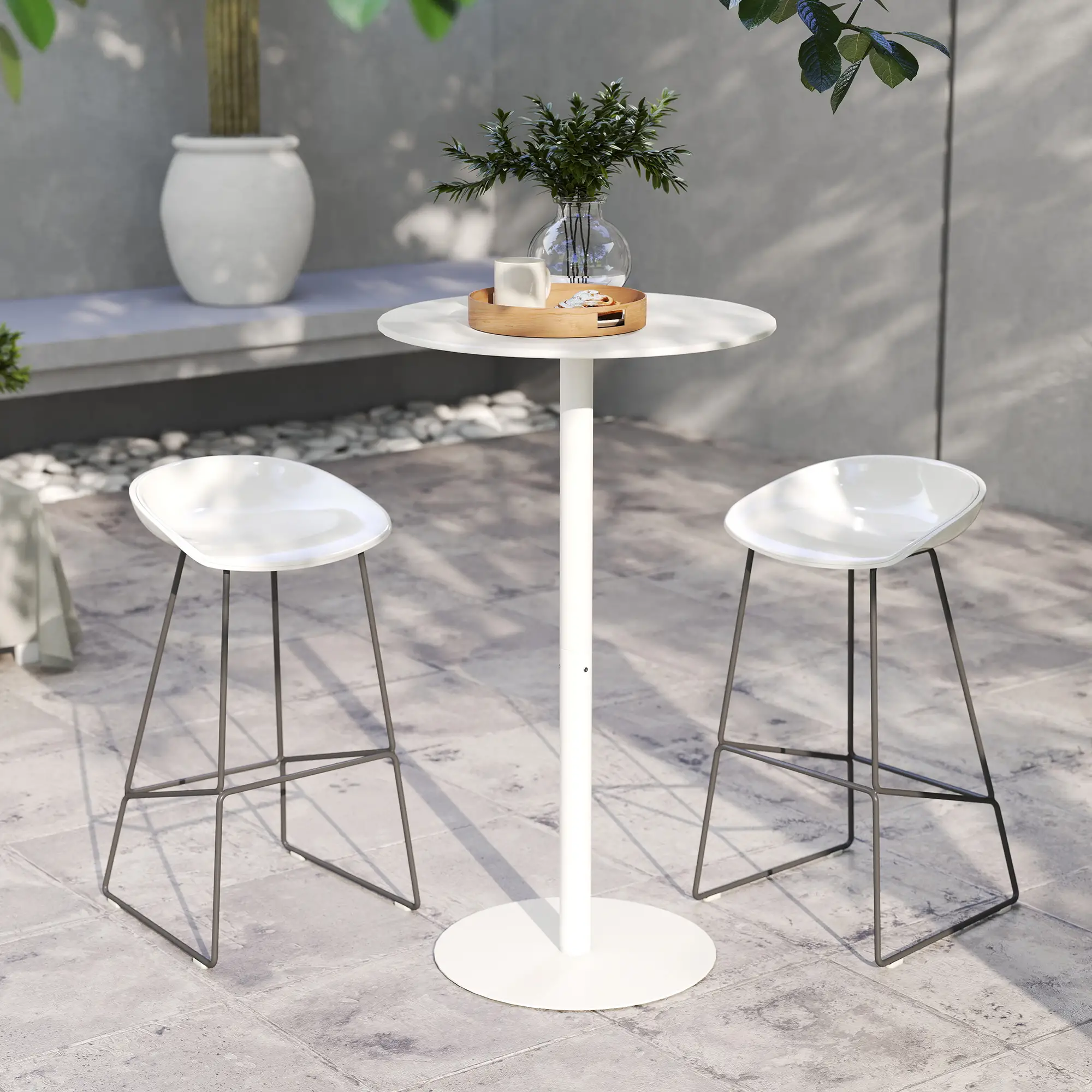Round Bar Table for 2, Steel Frame, Easy Assembly, White - Image 9