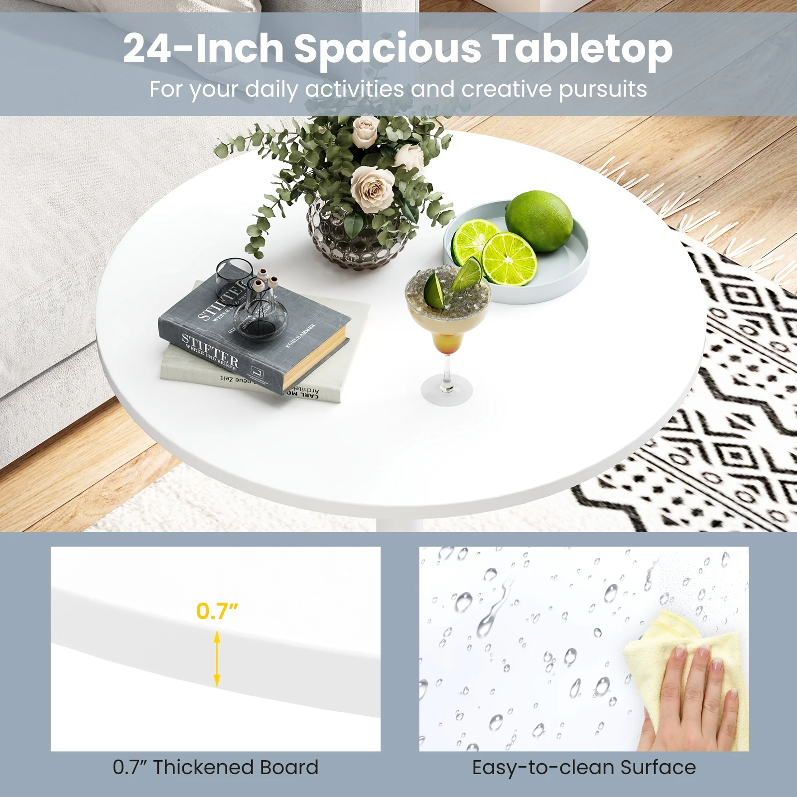Round Bistro Table, 40 Inch, Bar Height, Set of 2, White - Image 10