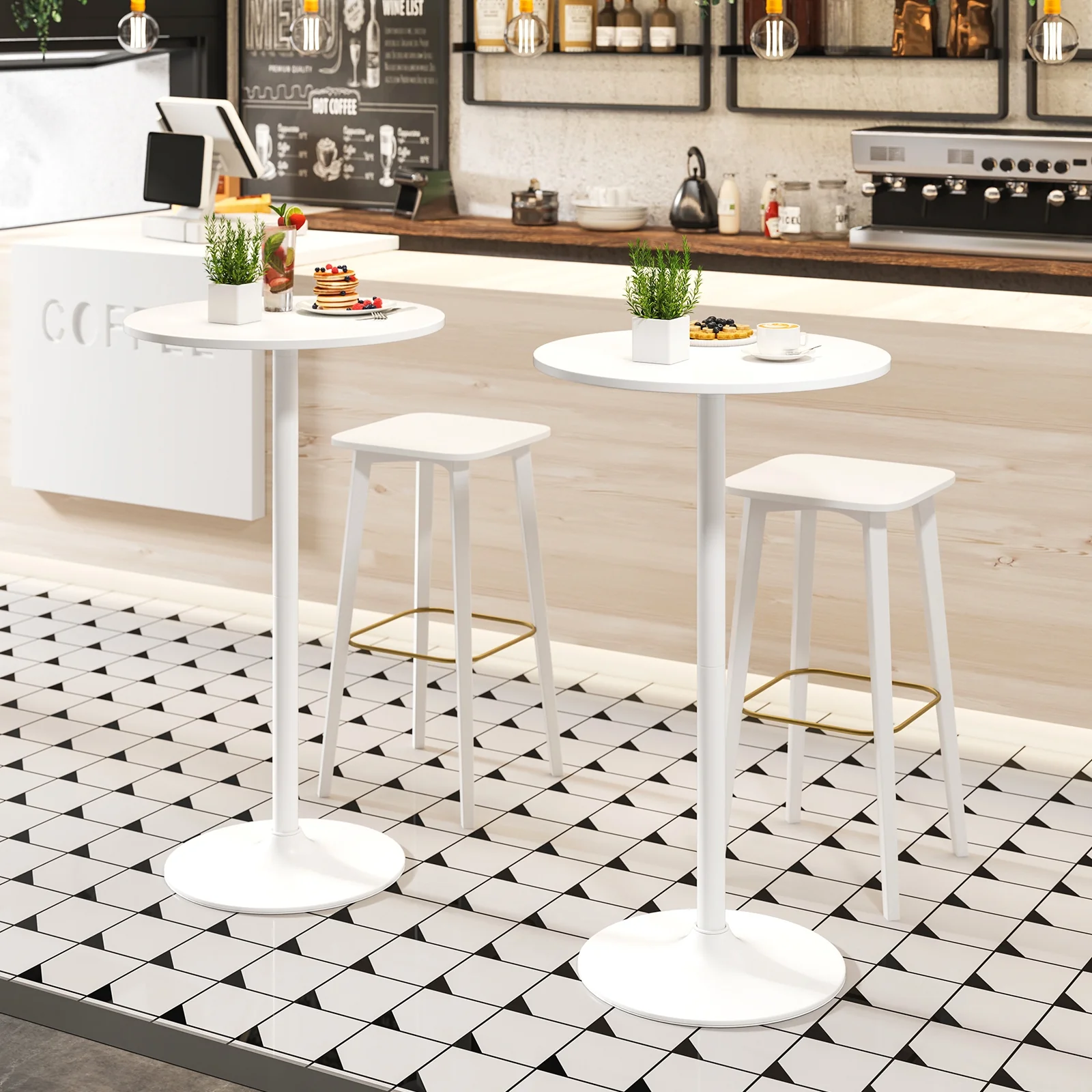 Round Bistro Table, 40 Inch, Bar Height, Set of 2, White - Image 3