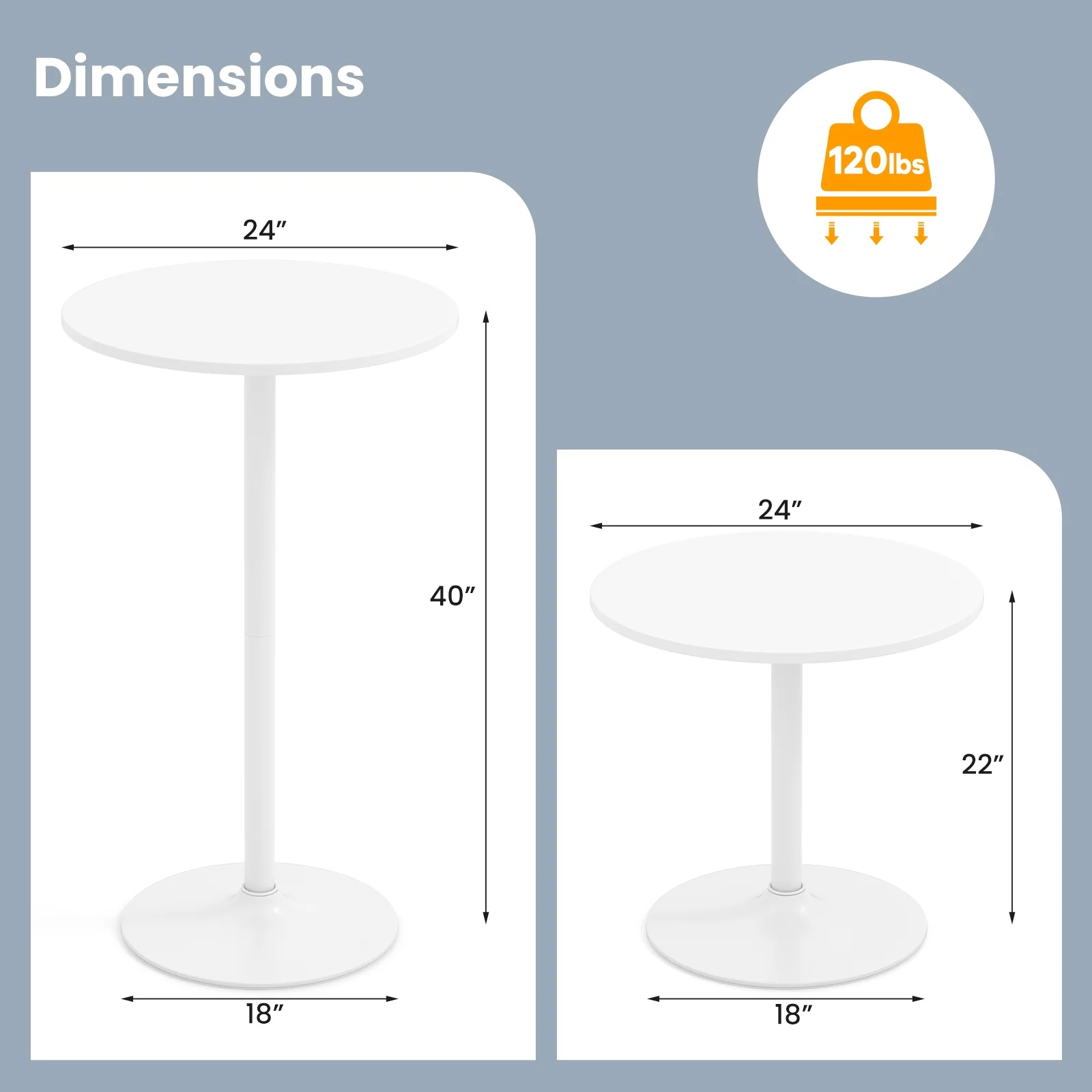 Round Bistro Table, 40 Inch, Bar Height, Set of 2, White - Image 6