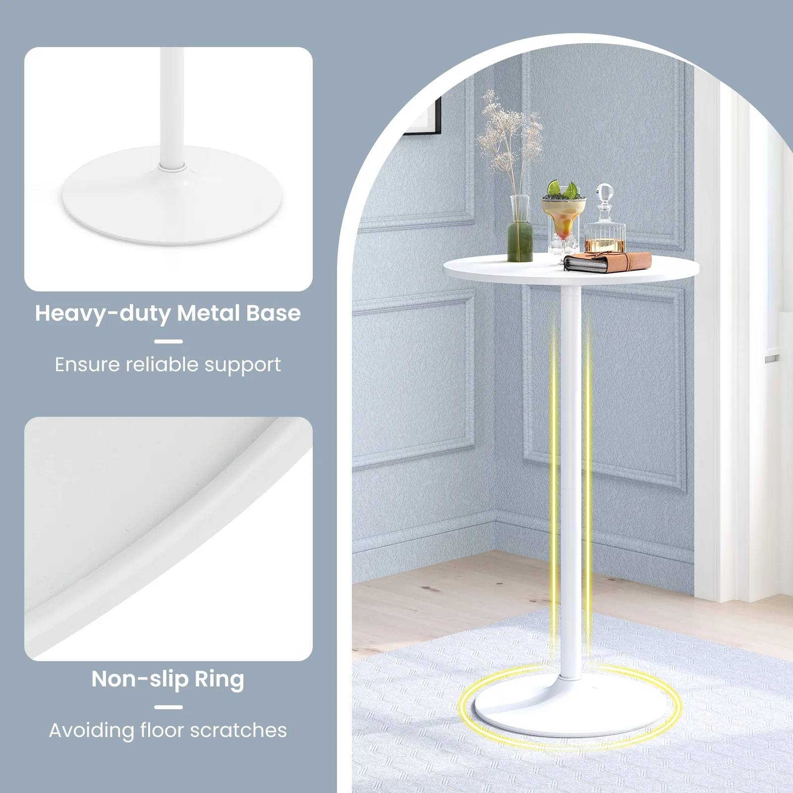 Round Bistro Table, 40 Inch, Bar Height, Set of 2, White - Image 7