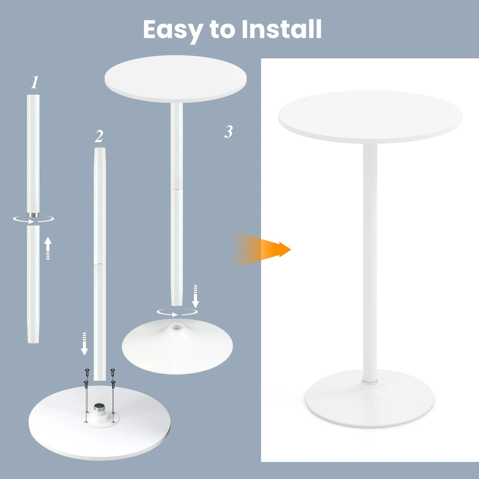 Round Bistro Table, 40 Inch, Bar Height, Set of 2, White - Image 8