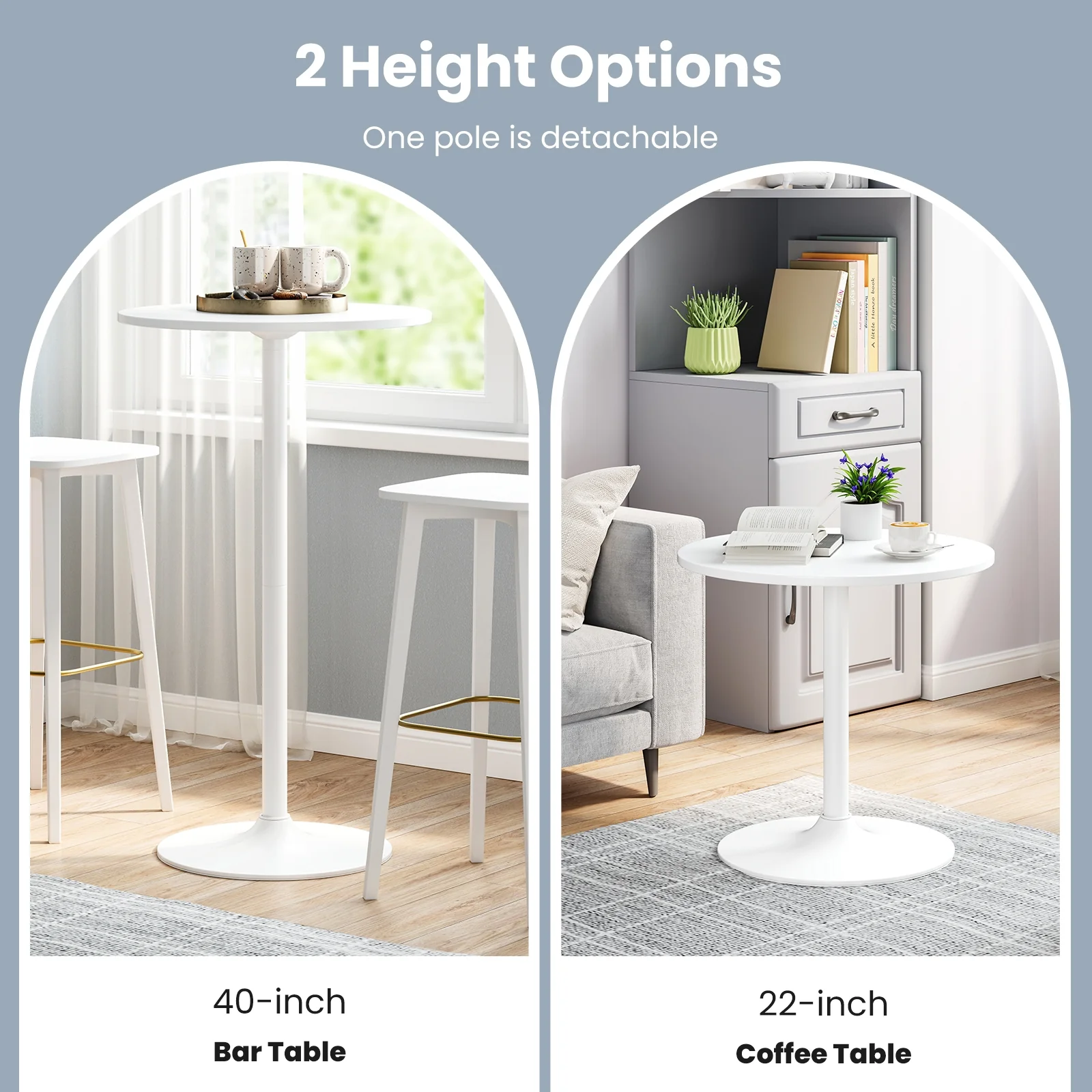 Round Bistro Table, 40 Inch, Bar Height, Set of 2, White - Image 9