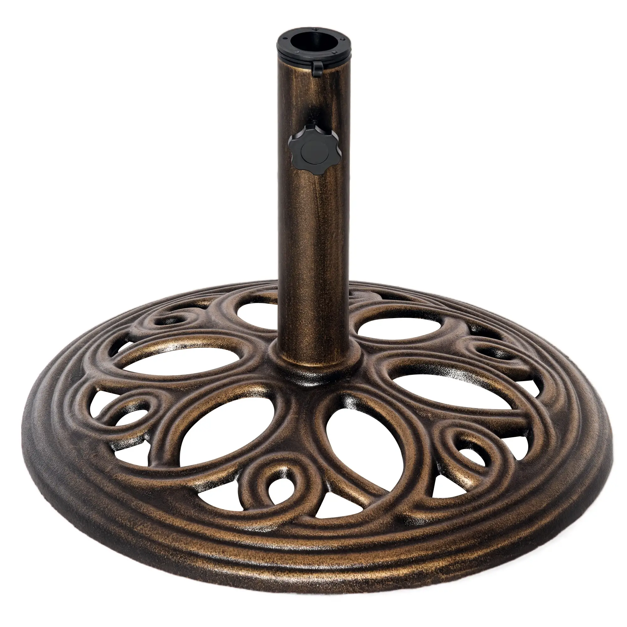 Round Cast Iron Umbrella Base Stand, Outdoor, Fit Dia. 1.5", 2" Pole, Bronze