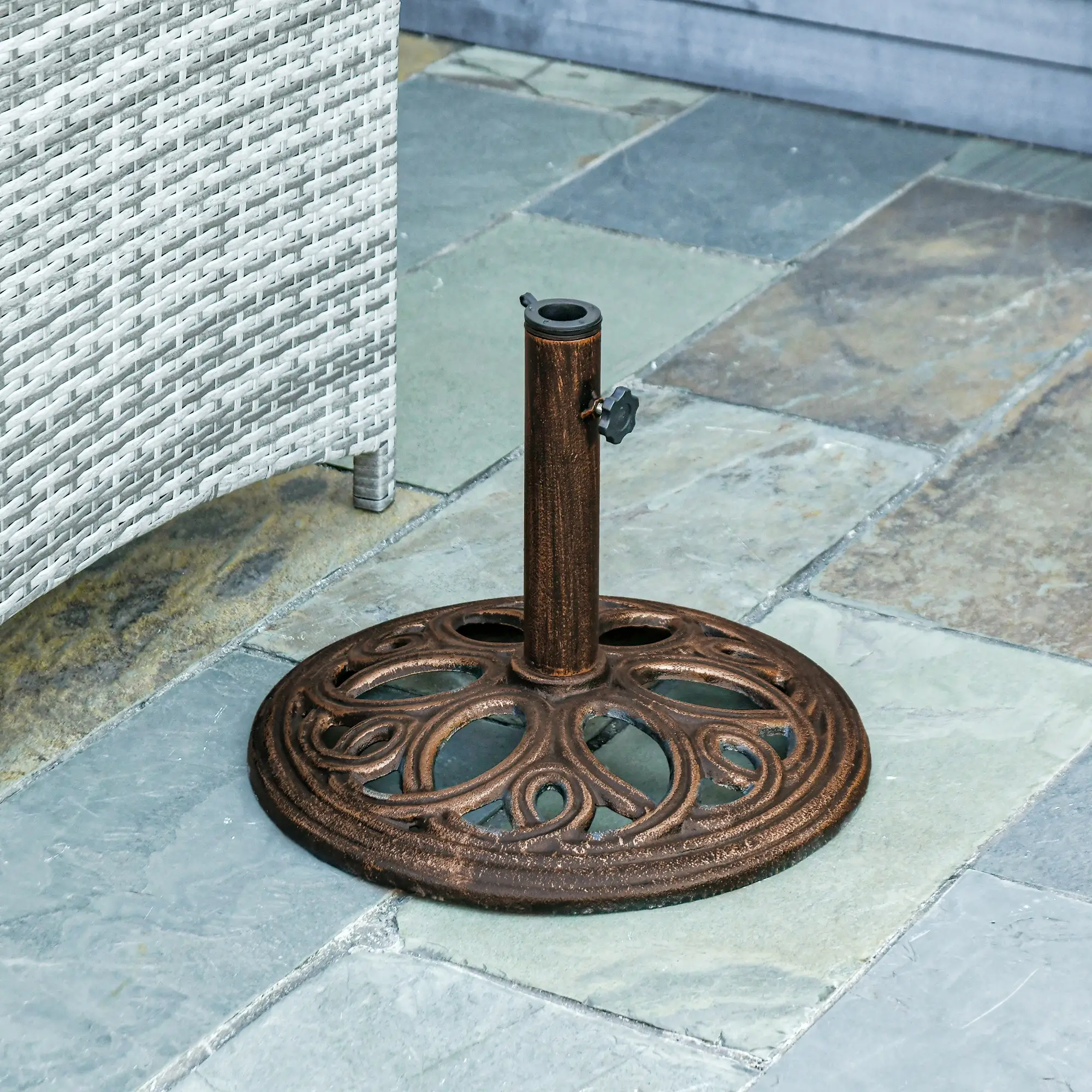 Round Cast Iron Umbrella Base Stand, Outdoor, Fit Dia. 1.5", 2" Pole, Bronze - Image 10