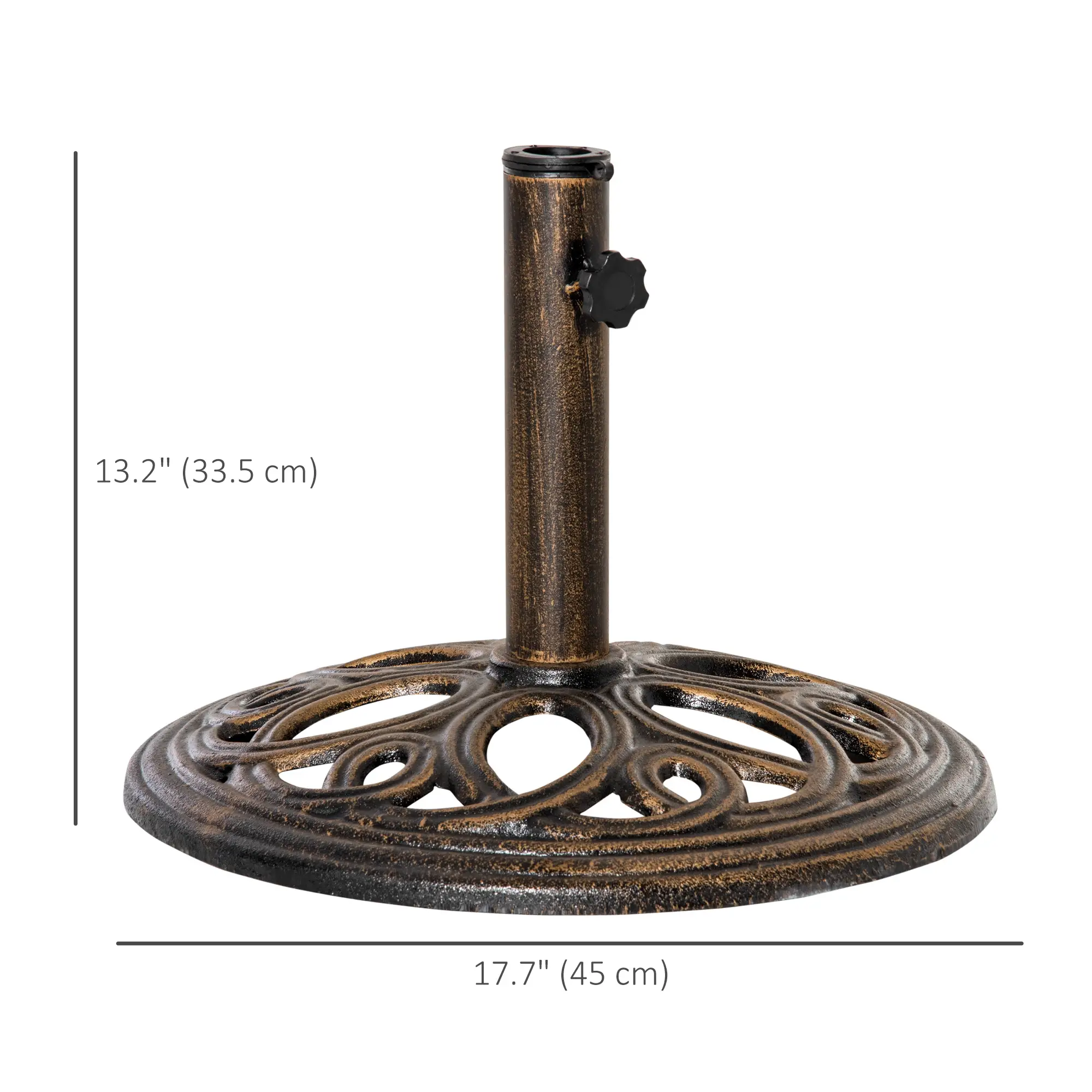 Round Cast Iron Umbrella Base Stand, Outdoor, Fit Dia. 1.5", 2" Pole, Bronze - Image 3