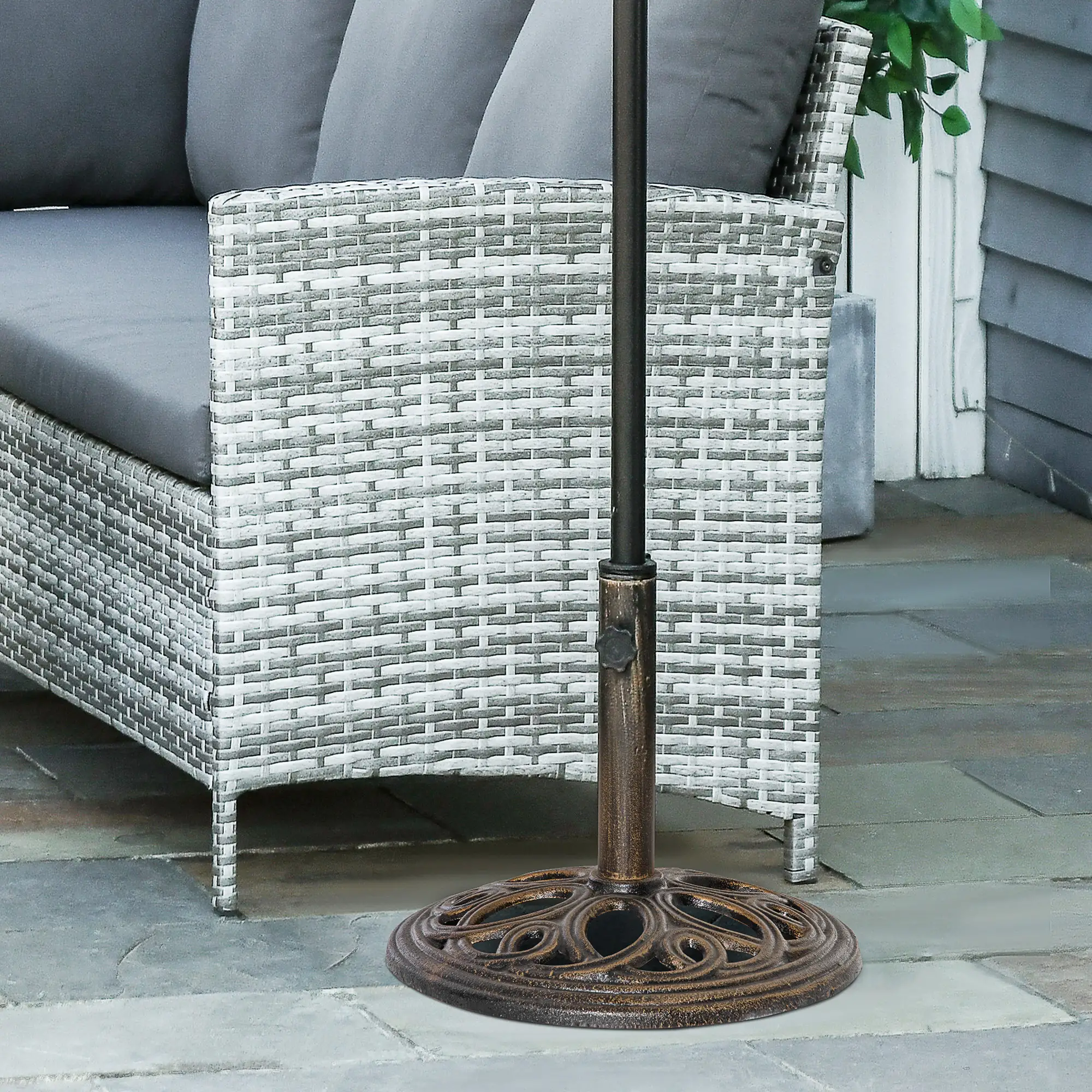 Round Cast Iron Umbrella Base Stand, Outdoor, Fit Dia. 1.5", 2" Pole, Bronze - Image 8