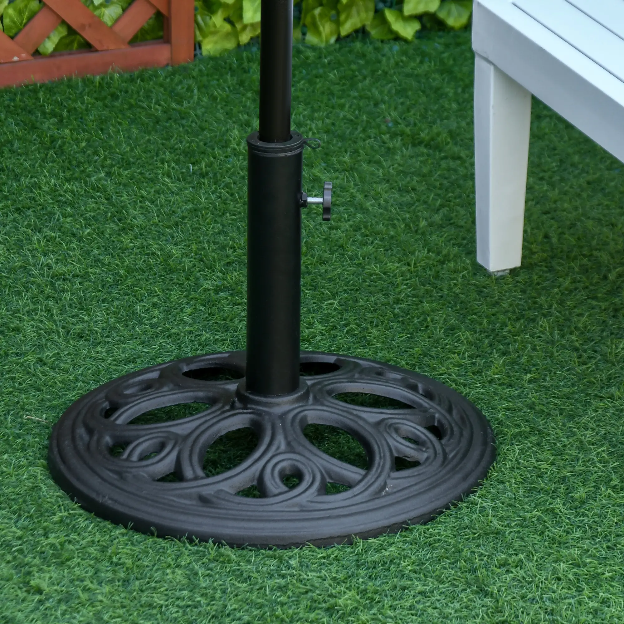 Round Cast Iron Umbrella Base Stand, Outdoor Patio Garden, Fits 1.5" Pole, Black - Image 2
