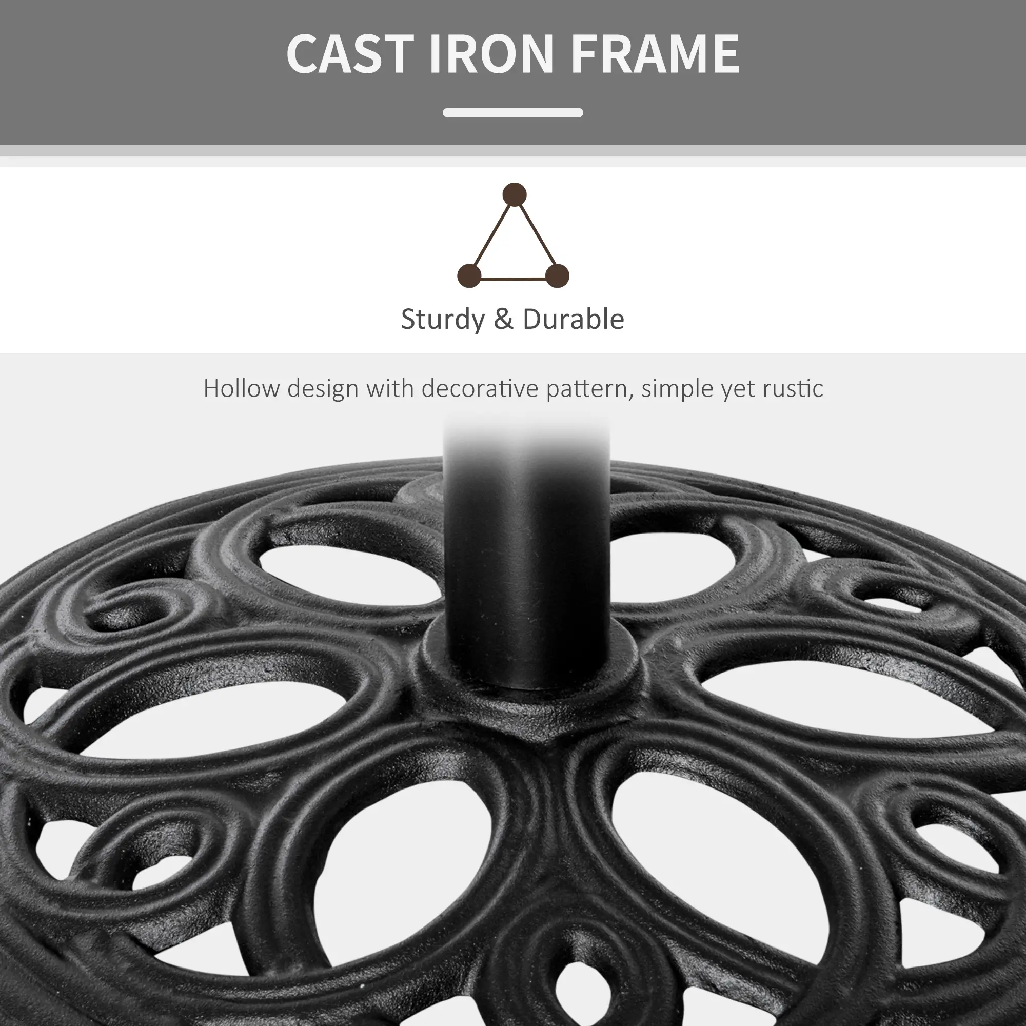 Round Cast Iron Umbrella Base Stand, Outdoor Patio Garden, Fits 1.5" Pole, Black - Image 5