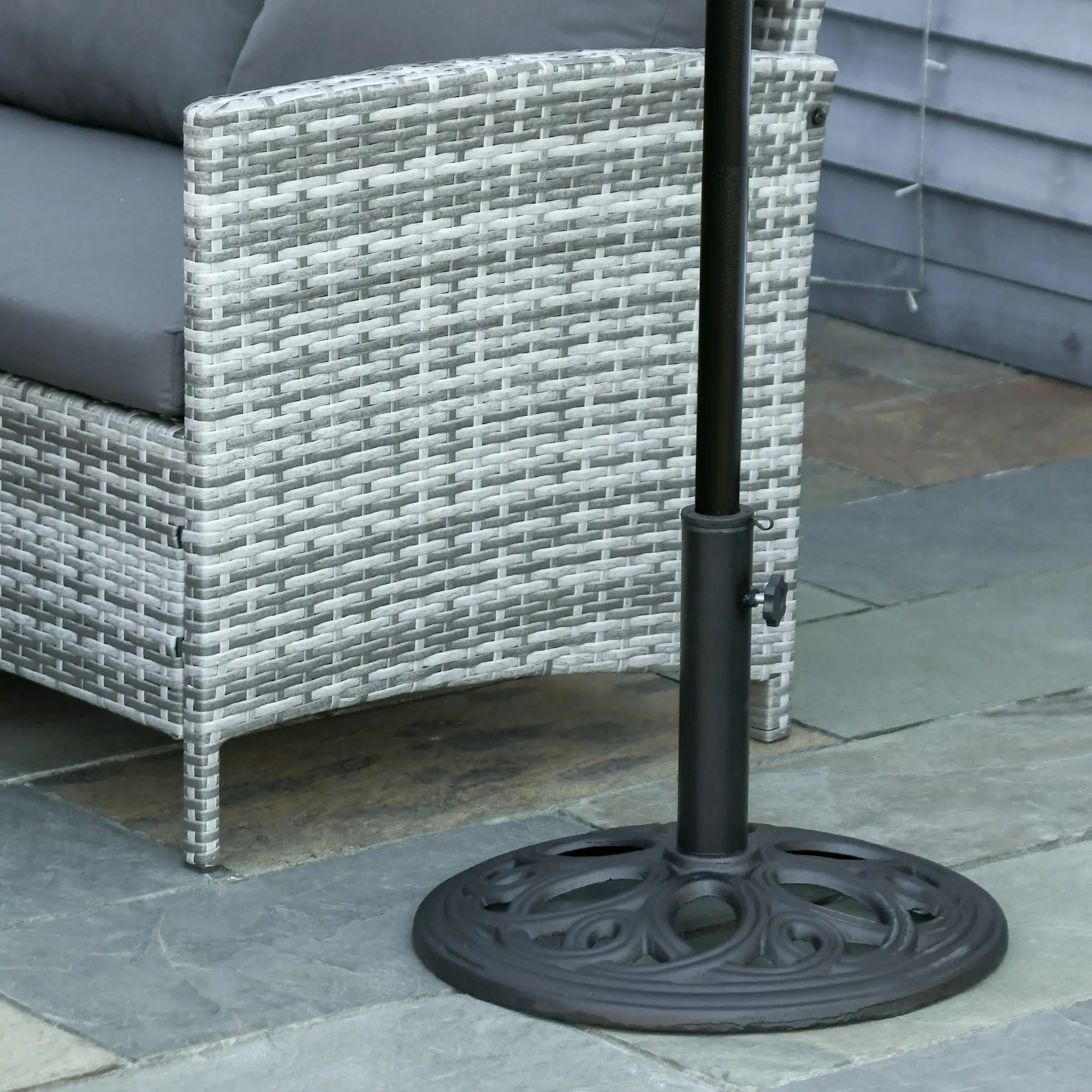 Round Cast Iron Umbrella Base Stand, Outdoor Patio Garden, Fits 1.5" Pole, Black - Image 8