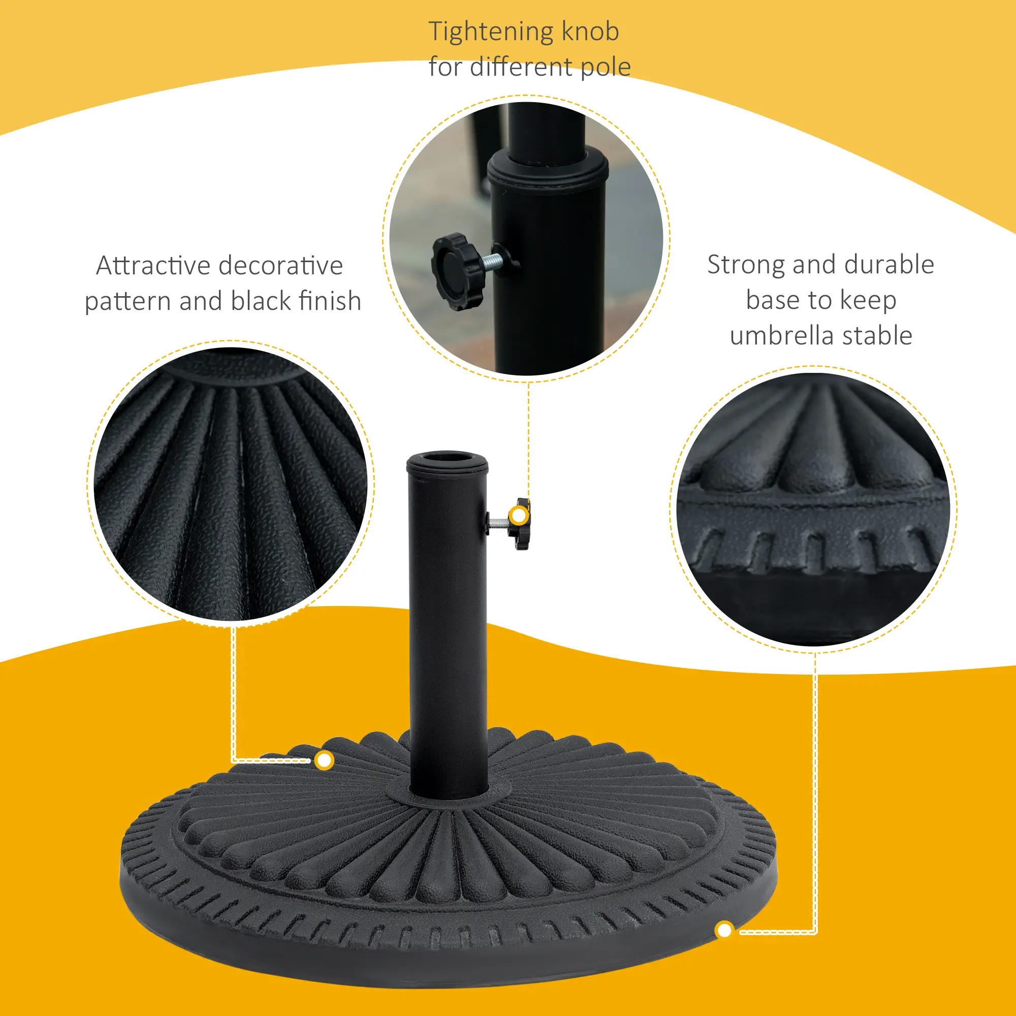 Round Cement Patio Umbrella Base Stand, Fits Φ1.4", Φ1.5", Φ2" Pole, Black - Image 4