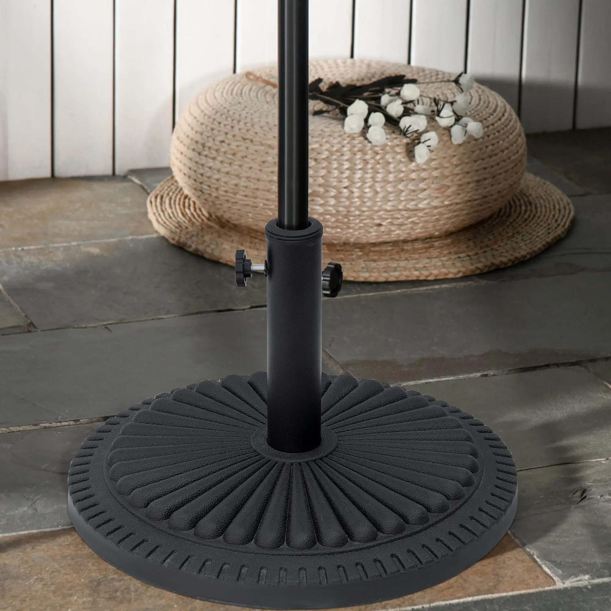 Round Cement Patio Umbrella Base Stand, Fits Φ1.4", Φ1.5", Φ2" Pole, Black - Image 8