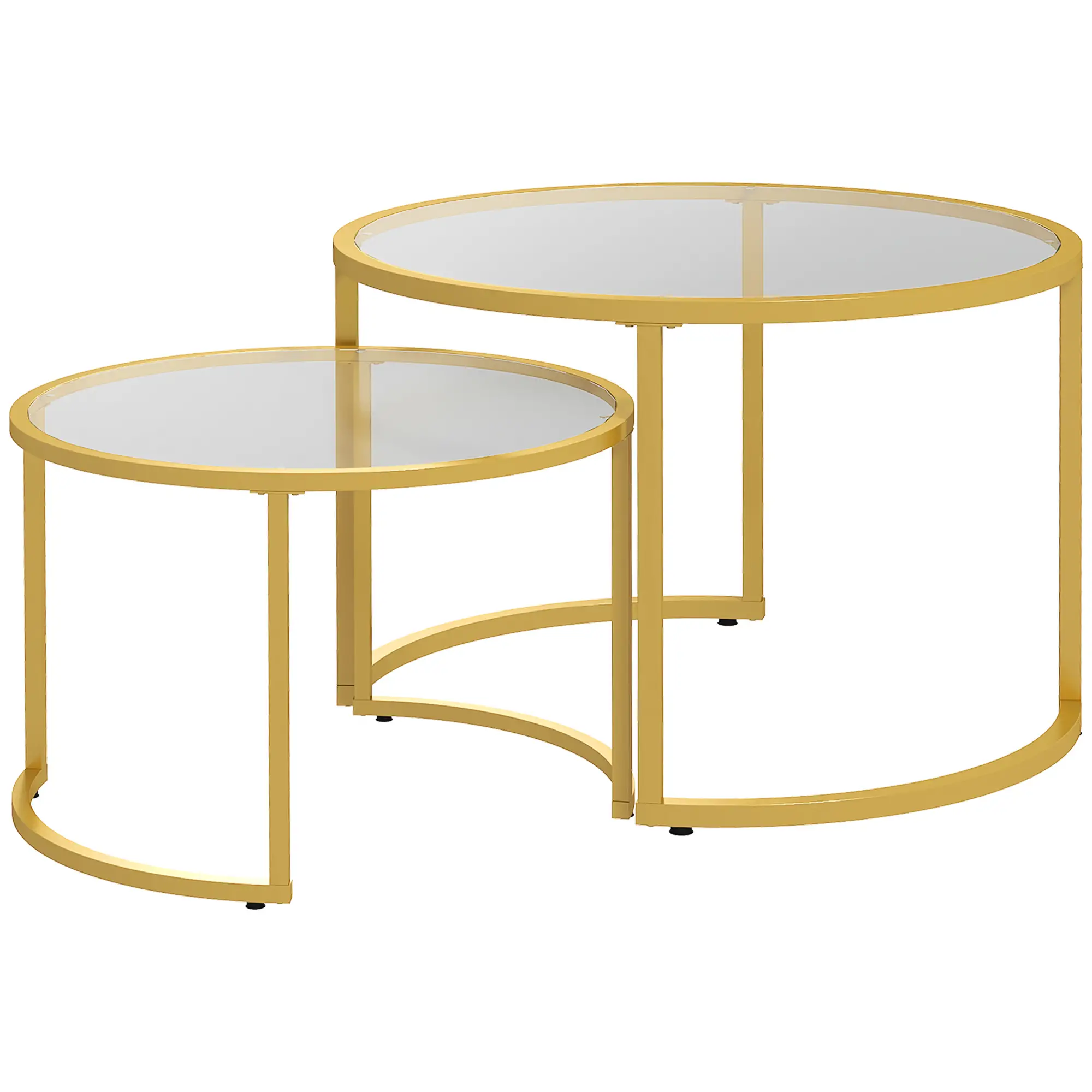 Round Coffee Table Set, Tempered Glass Top, Steel Frame, Gold - Image 11