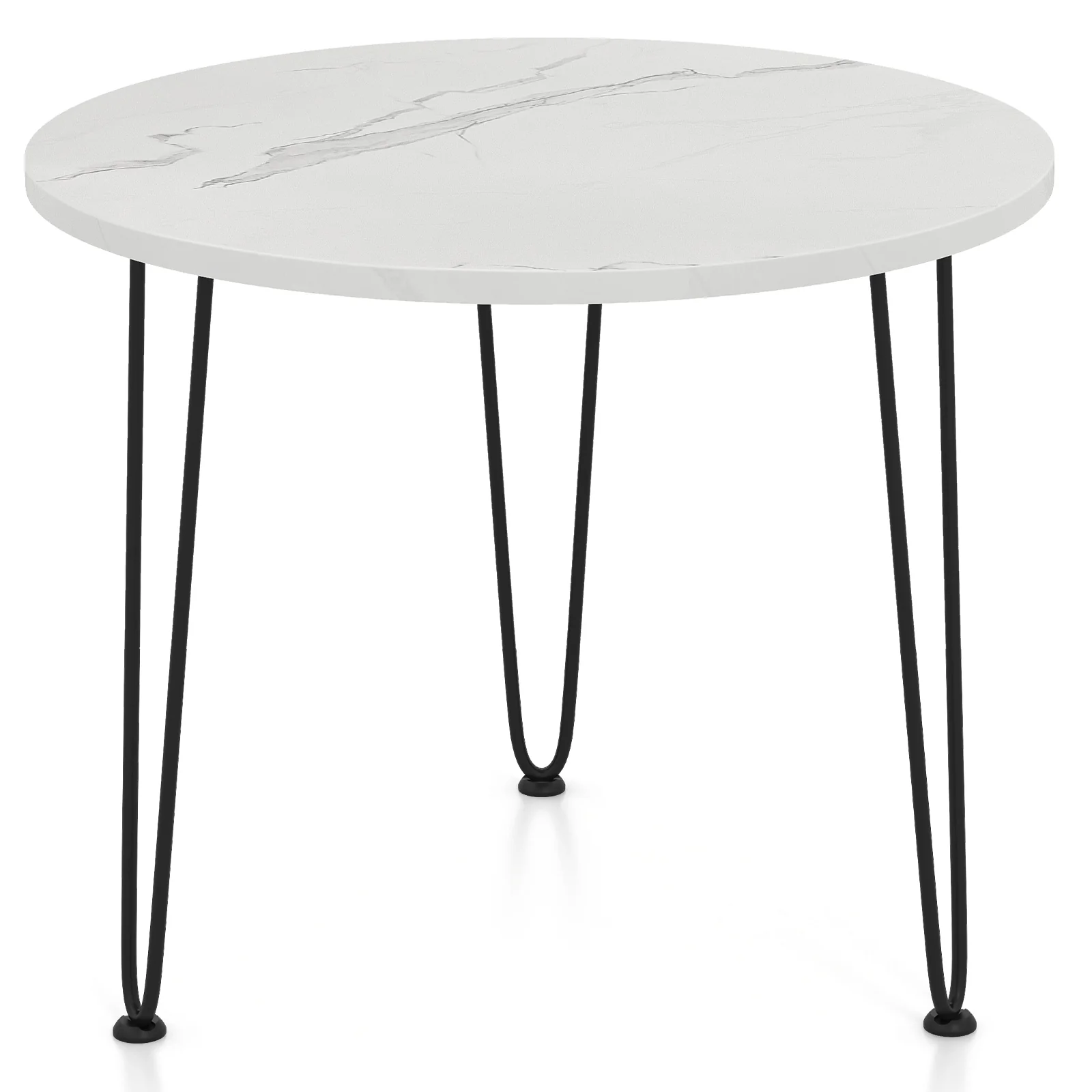 Round Coffee Table, Thickened Tabletop, Metal Tripod Legs, White - Image 5