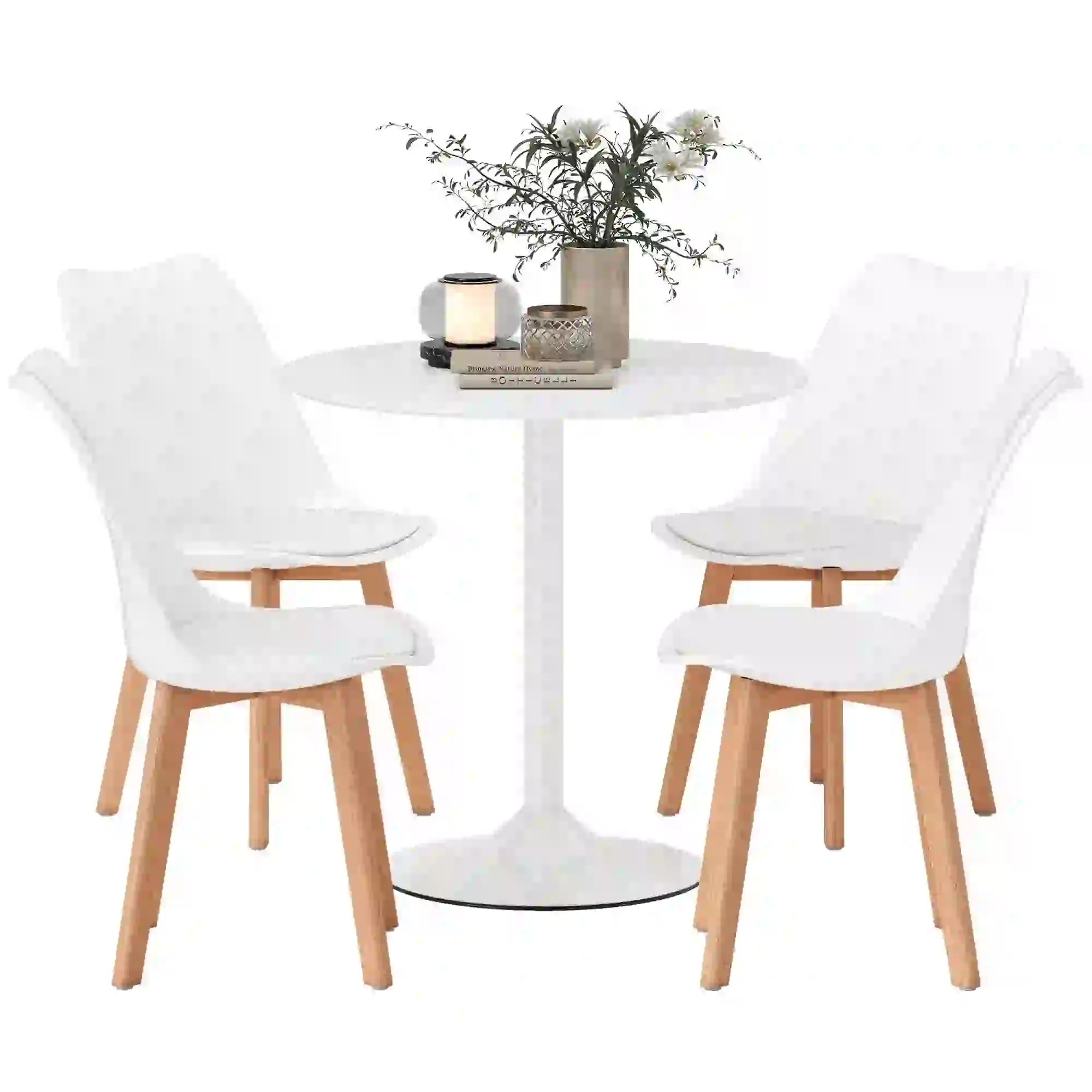 Round Dining Table Set for 4, Pedestal Base, PU Padded Seats, White - Image 11