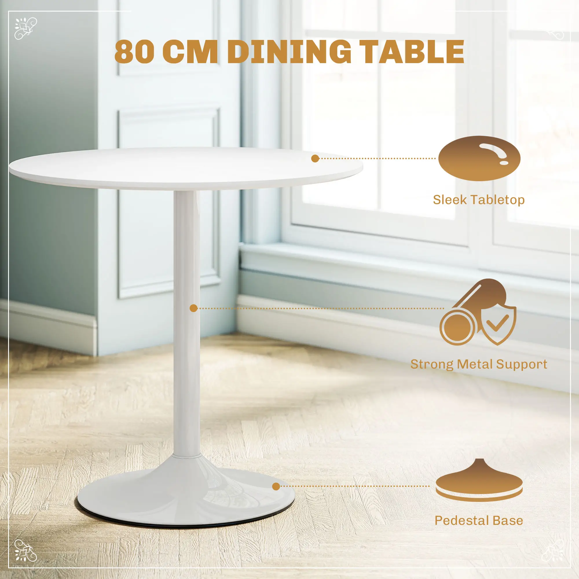 Round Dining Table Set for 4, Pedestal Base, PU Padded Seats, White - Image 6