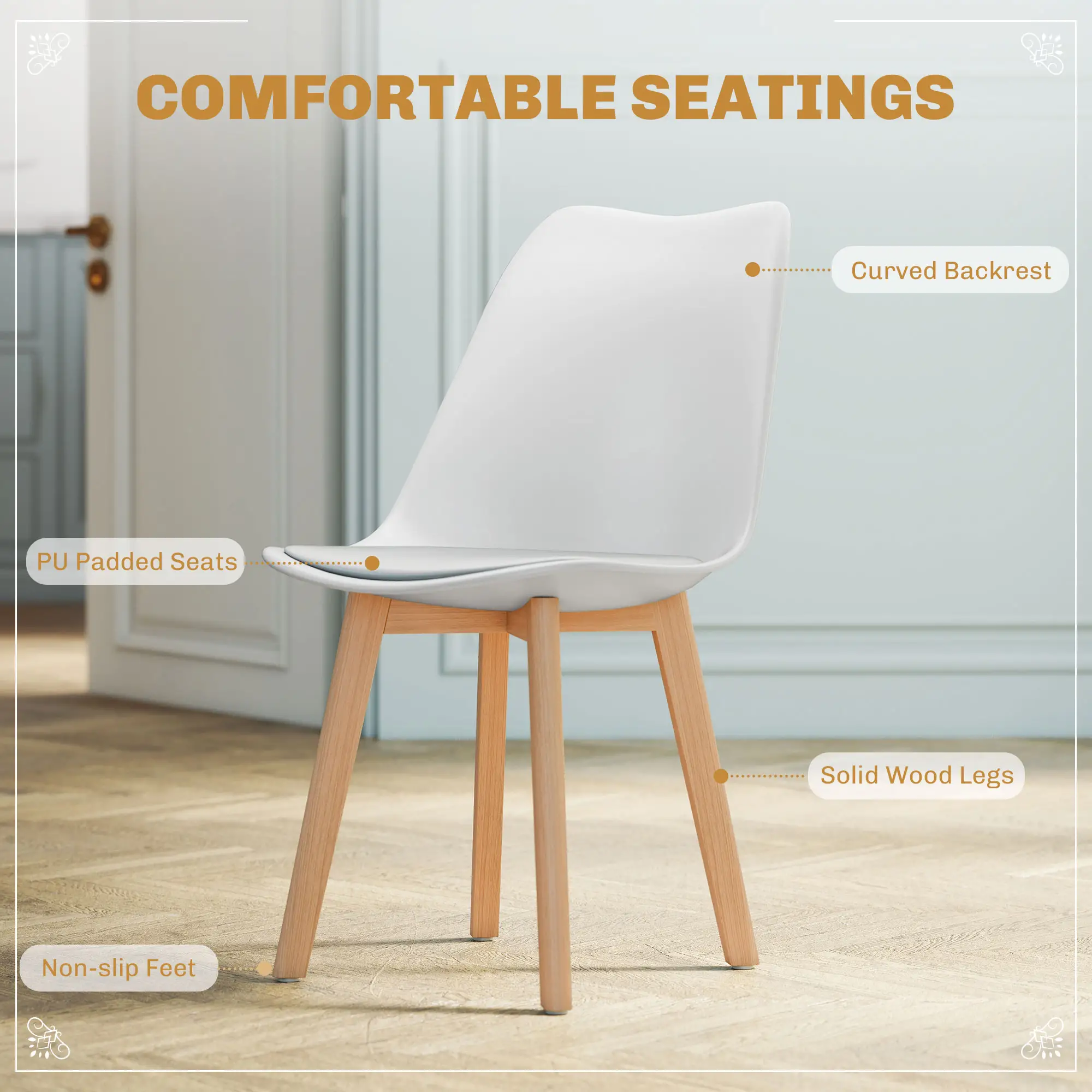 Round Dining Table Set for 4, Pedestal Base, PU Padded Seats, White - Image 7