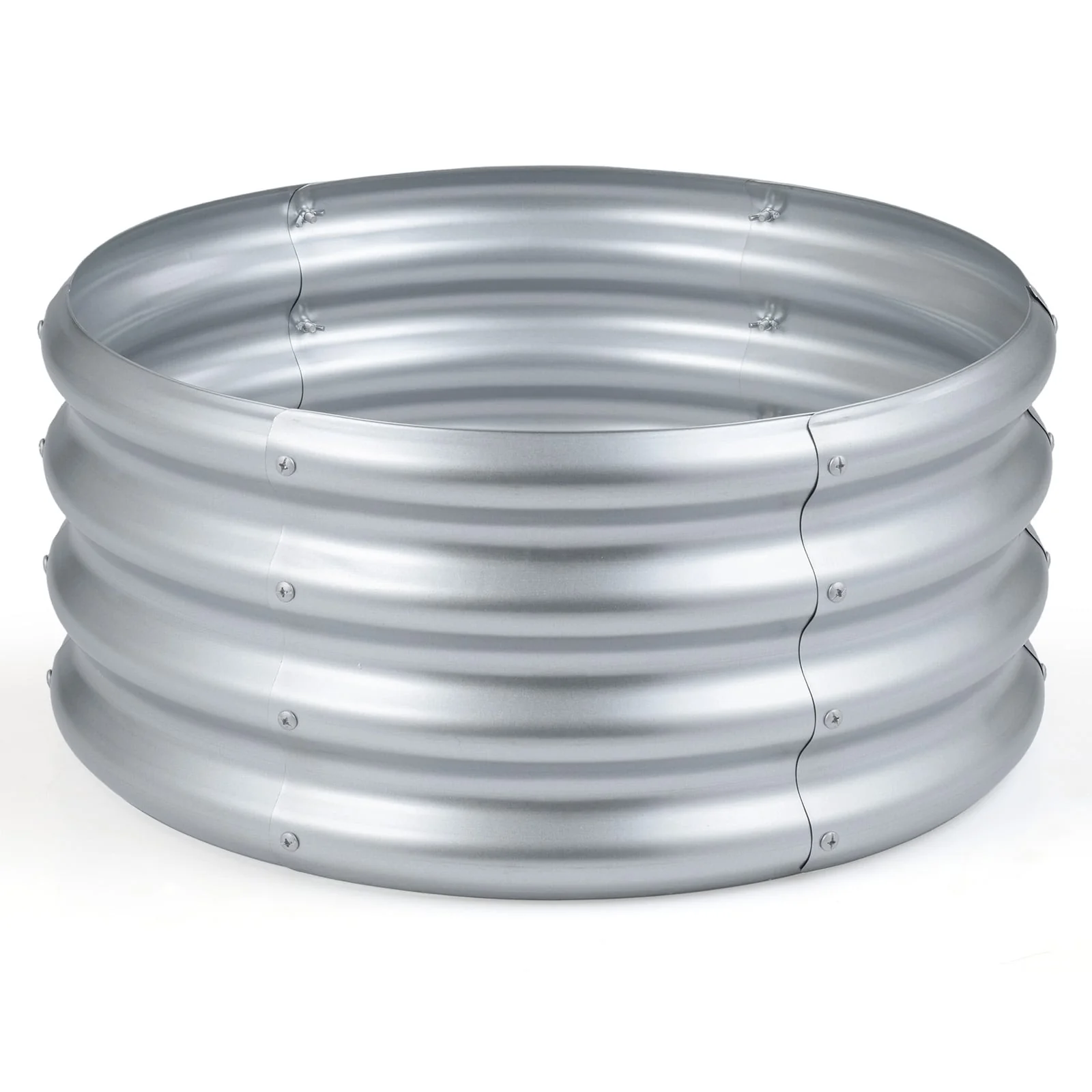 Round Galvanized Raised Garden Bed, Open-Ended Base, S, Silver