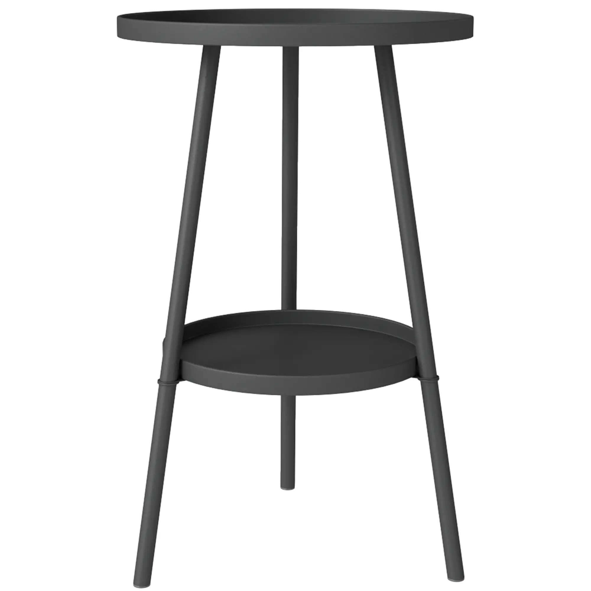 Round Garden Table, 2-Tier Small Side Table, Metal Patio Table, Black
