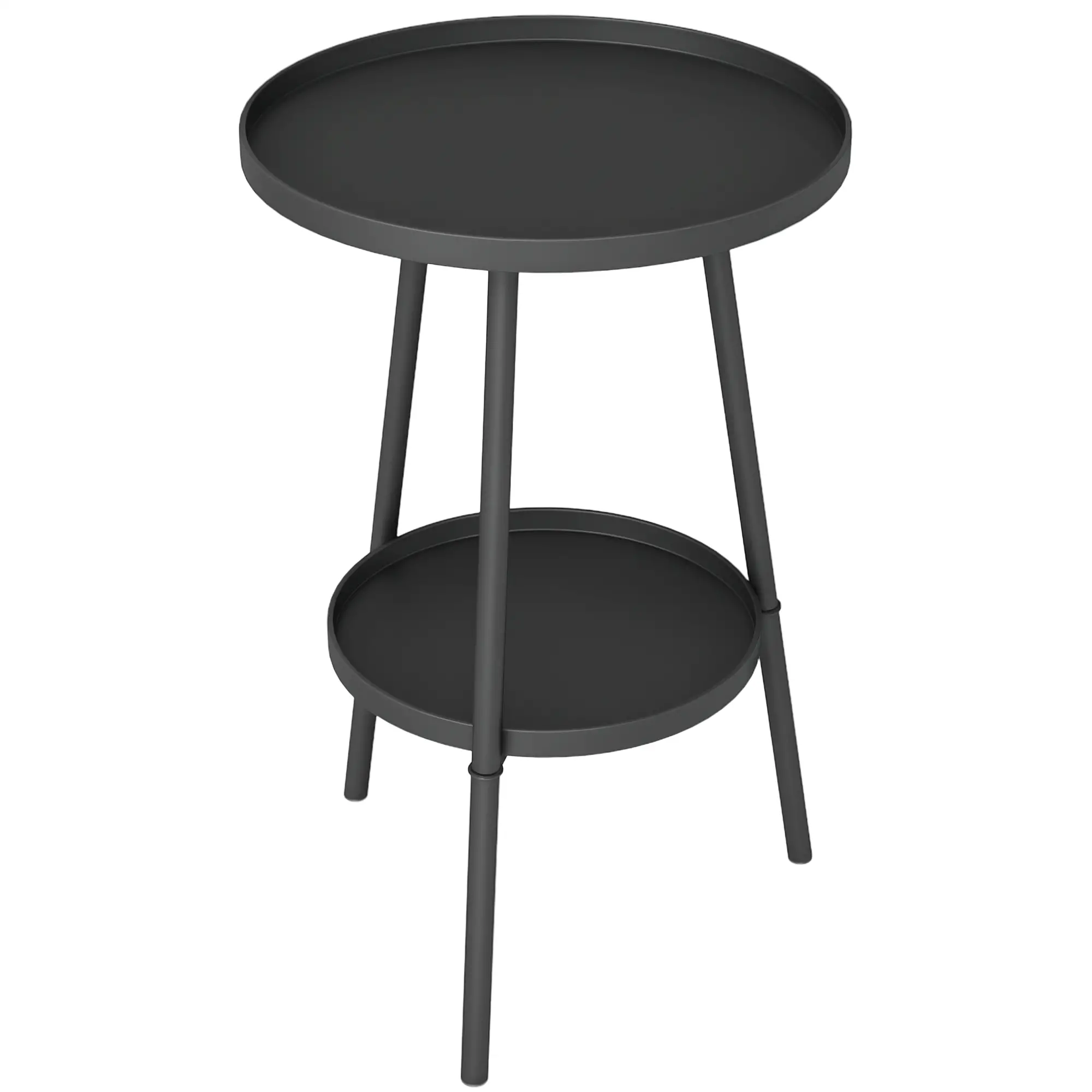Round Garden Table, 2-Tier Small Side Table, Metal Patio Table, Black - Image 11