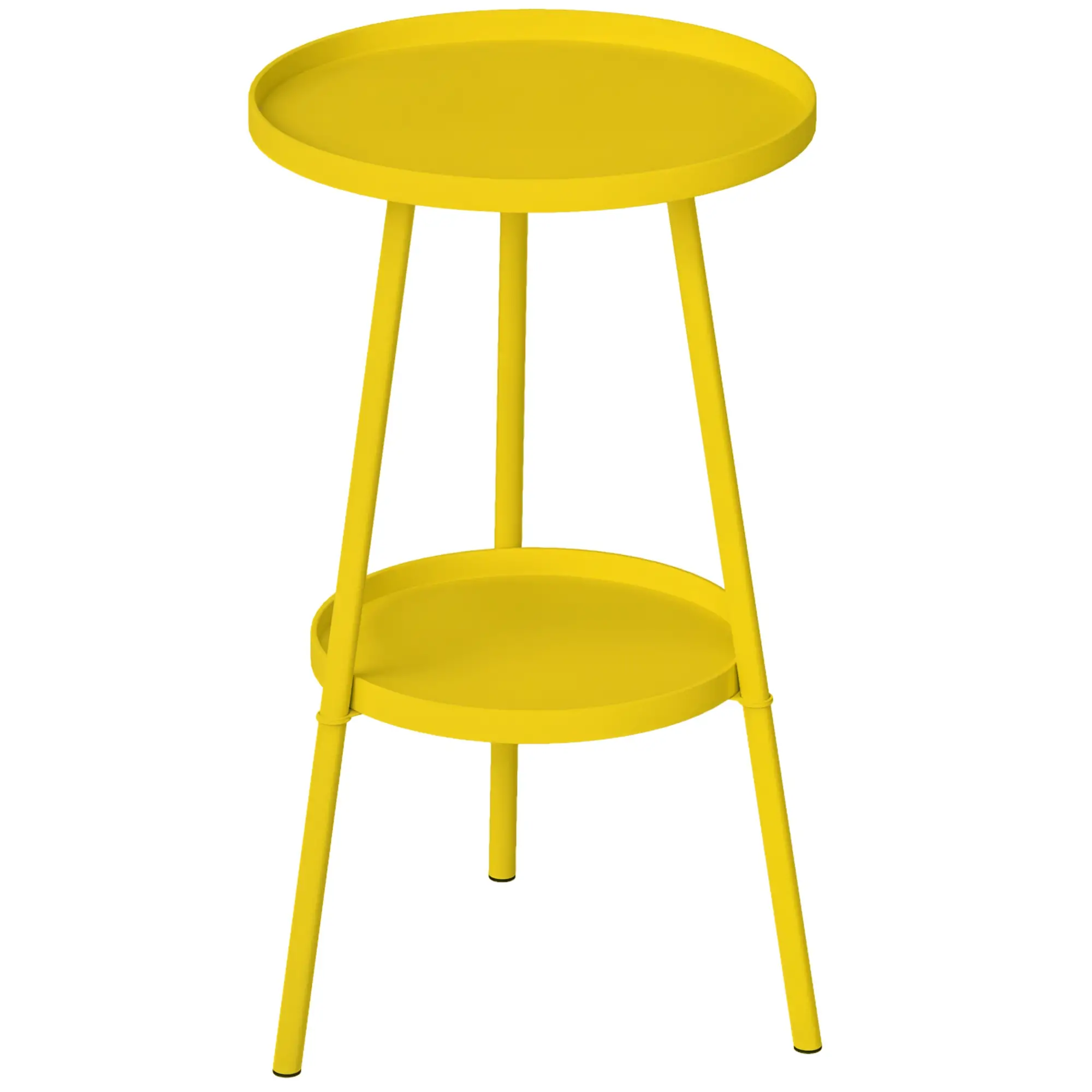 Round Garden Table, 2-Tier Small Side Table, Metal Patio Table, Yellow - Image 11