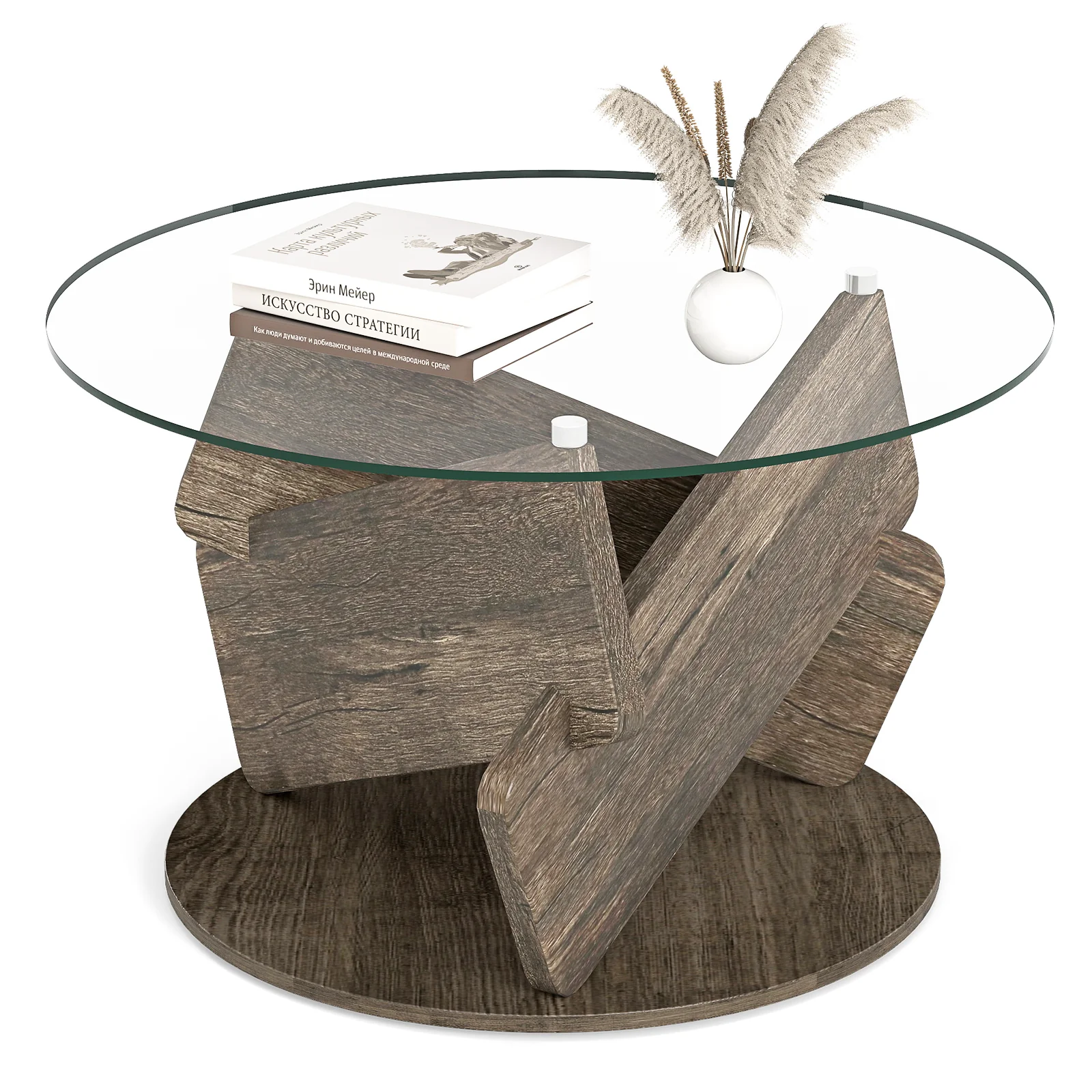 Round Glass Coffee Table, 32 Inch, Tempered Glass Top, Gray - Image 5