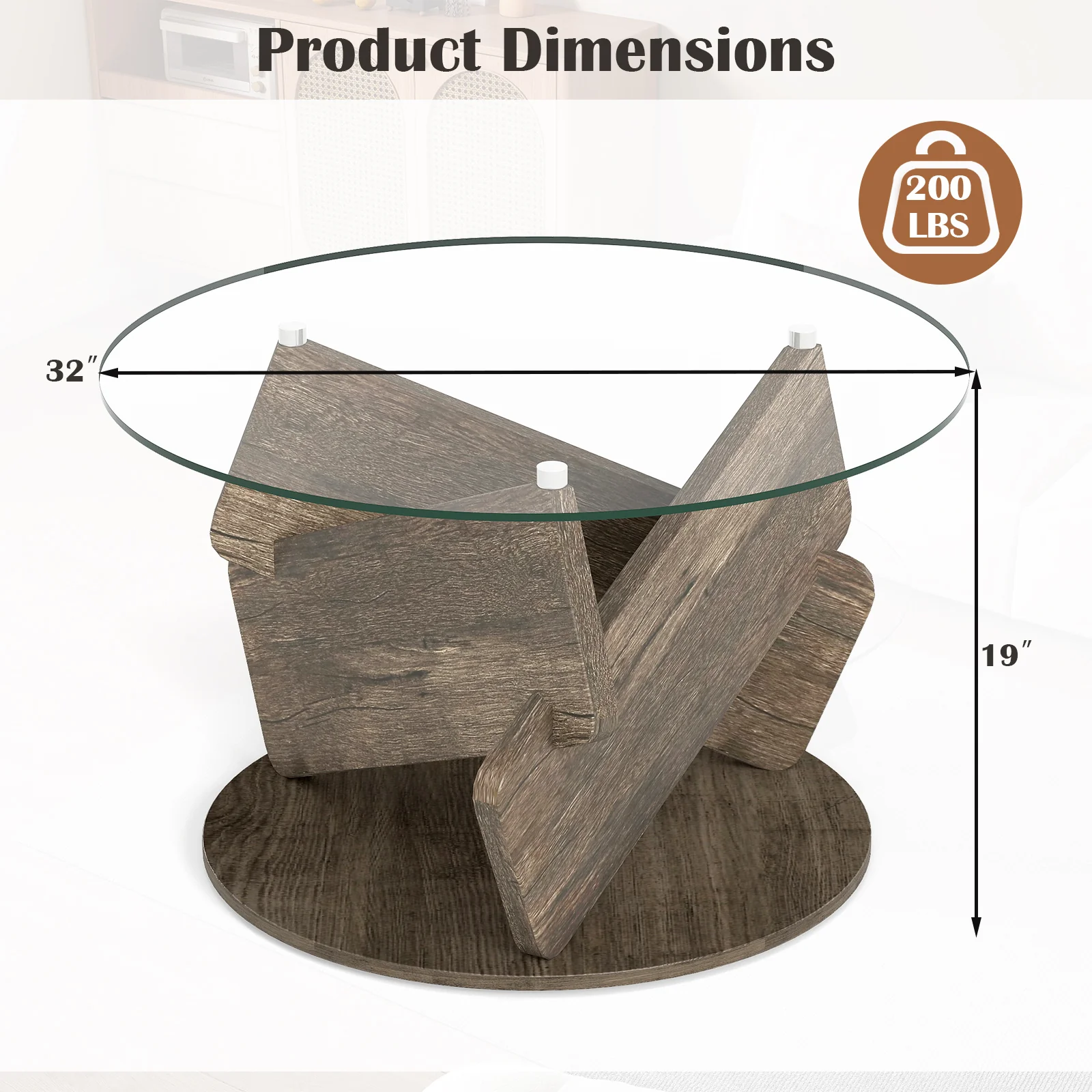 Round Glass Coffee Table, 32 Inch, Tempered Glass Top, Gray - Image 6