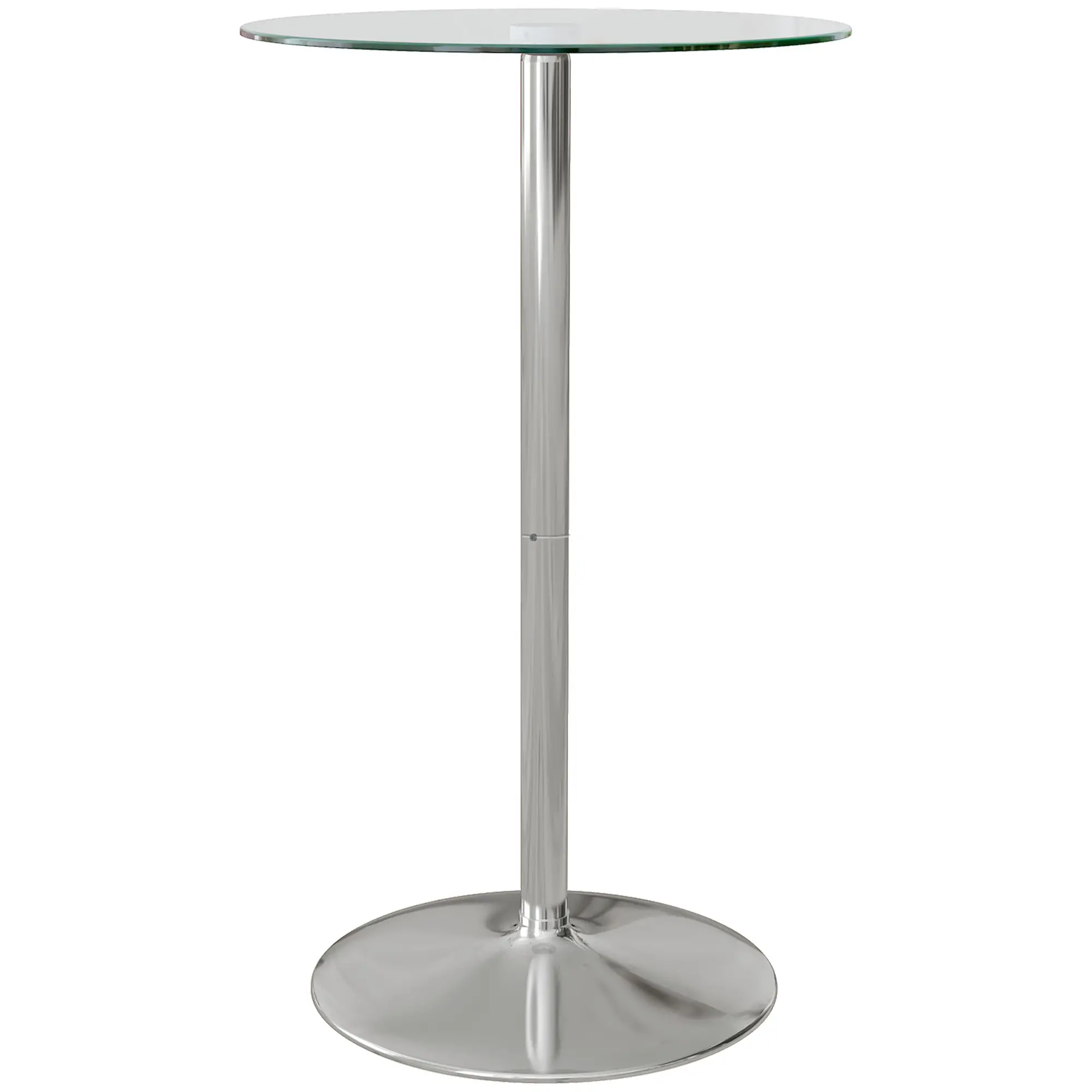 Round High Top Bar Table, Tempered Glass Top, Steel Base, Clear
