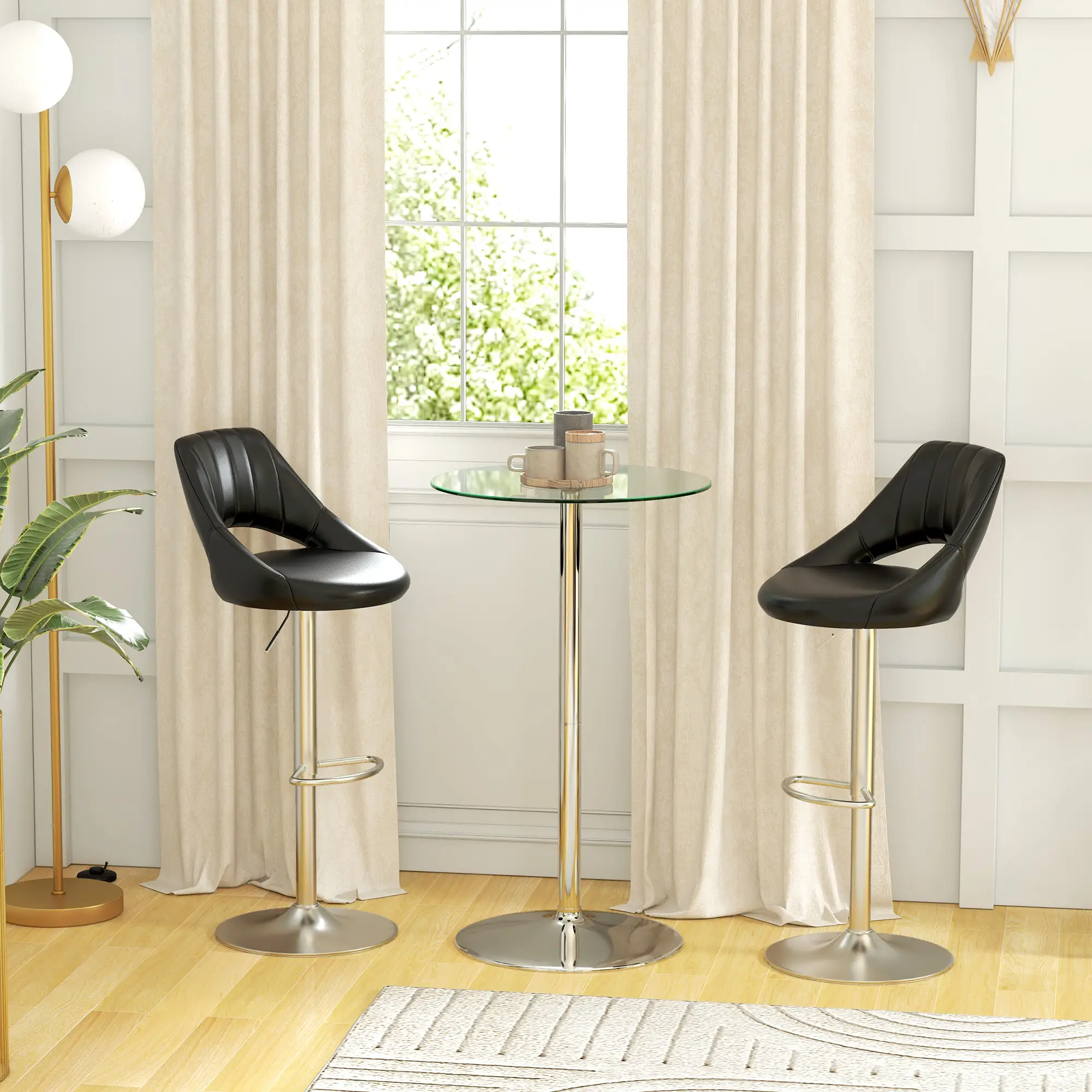 Round High Top Bar Table, Tempered Glass Top, Steel Base, Clear - Image 2
