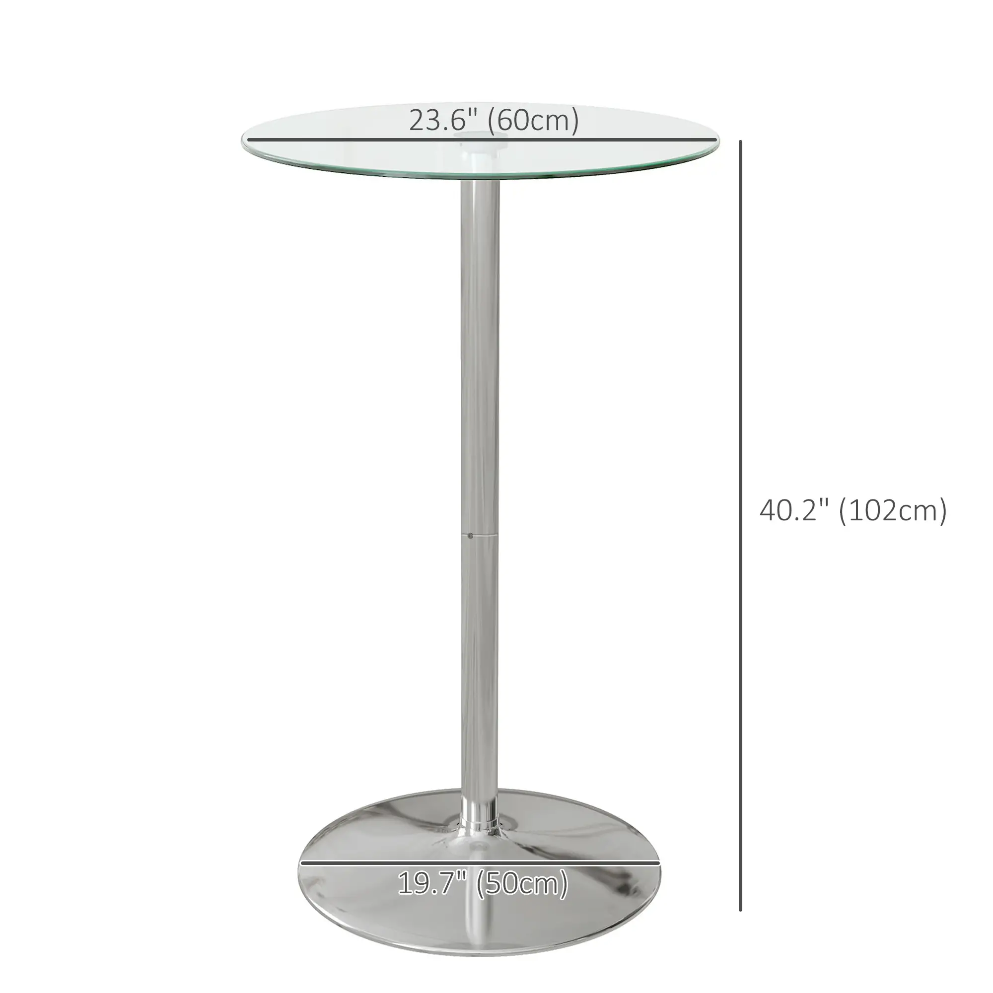 Round High Top Bar Table, Tempered Glass Top, Steel Base, Clear - Image 3