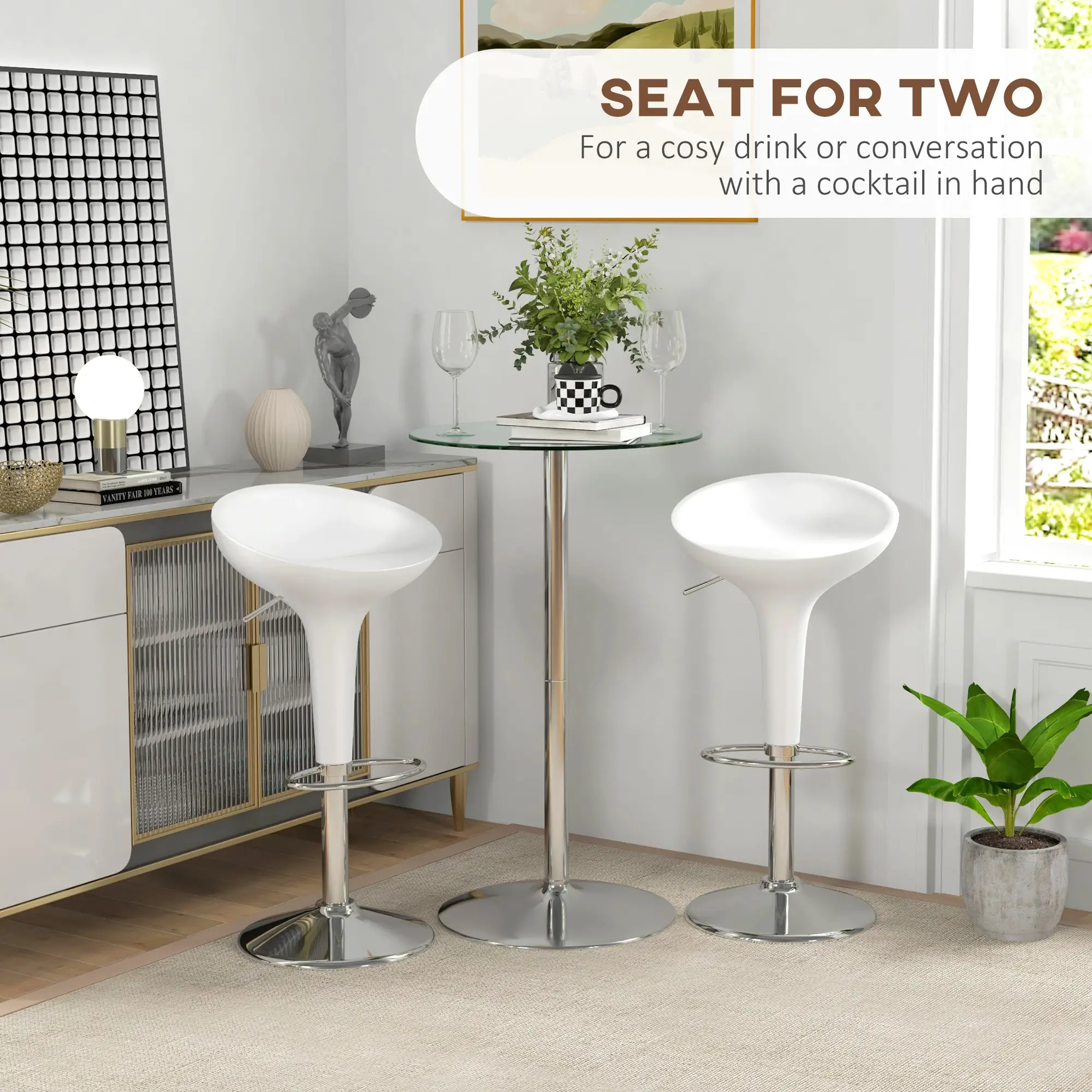 Round High Top Bar Table, Tempered Glass Top, Steel Base, Clear - Image 4