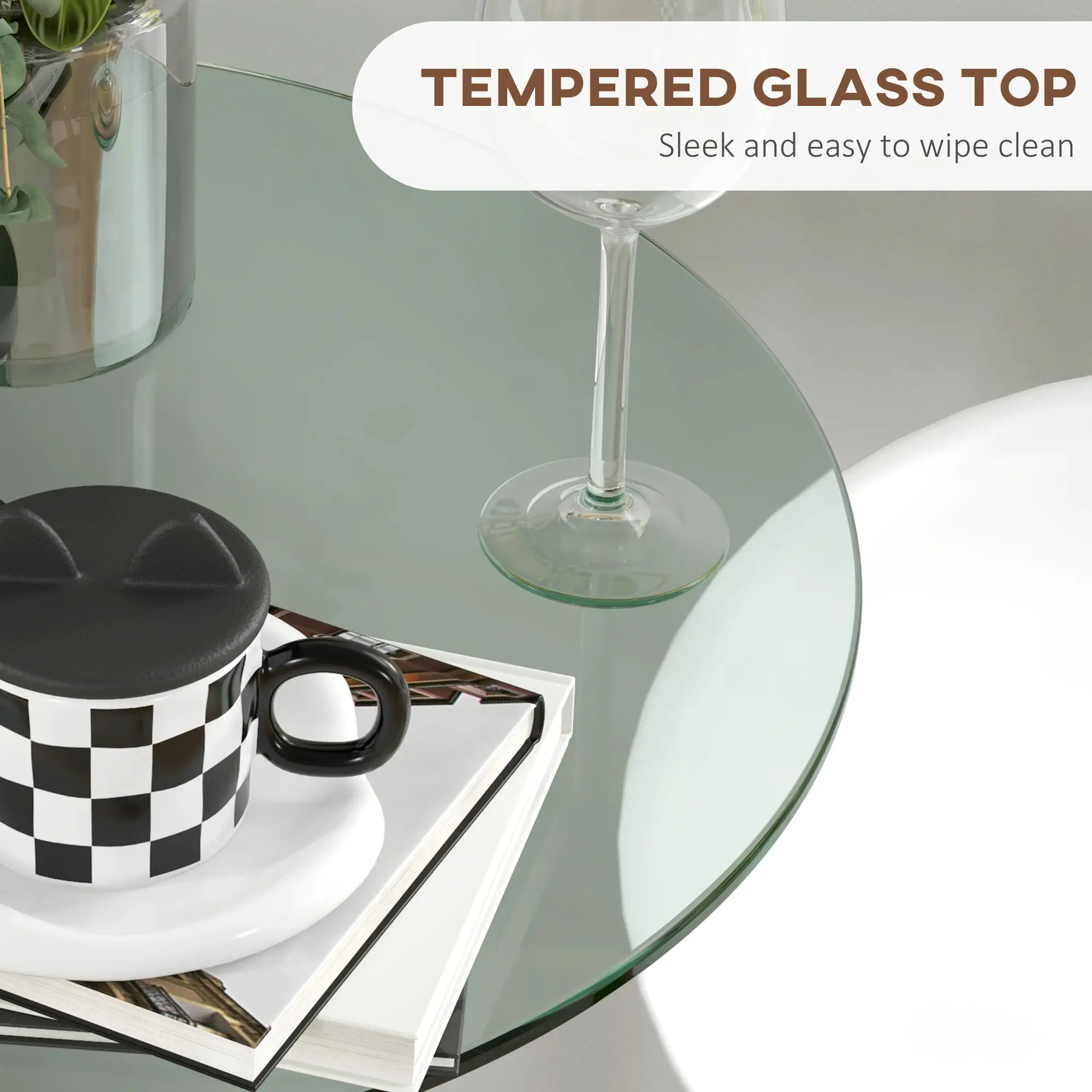 Round High Top Bar Table, Tempered Glass Top, Steel Base, Clear - Image 5