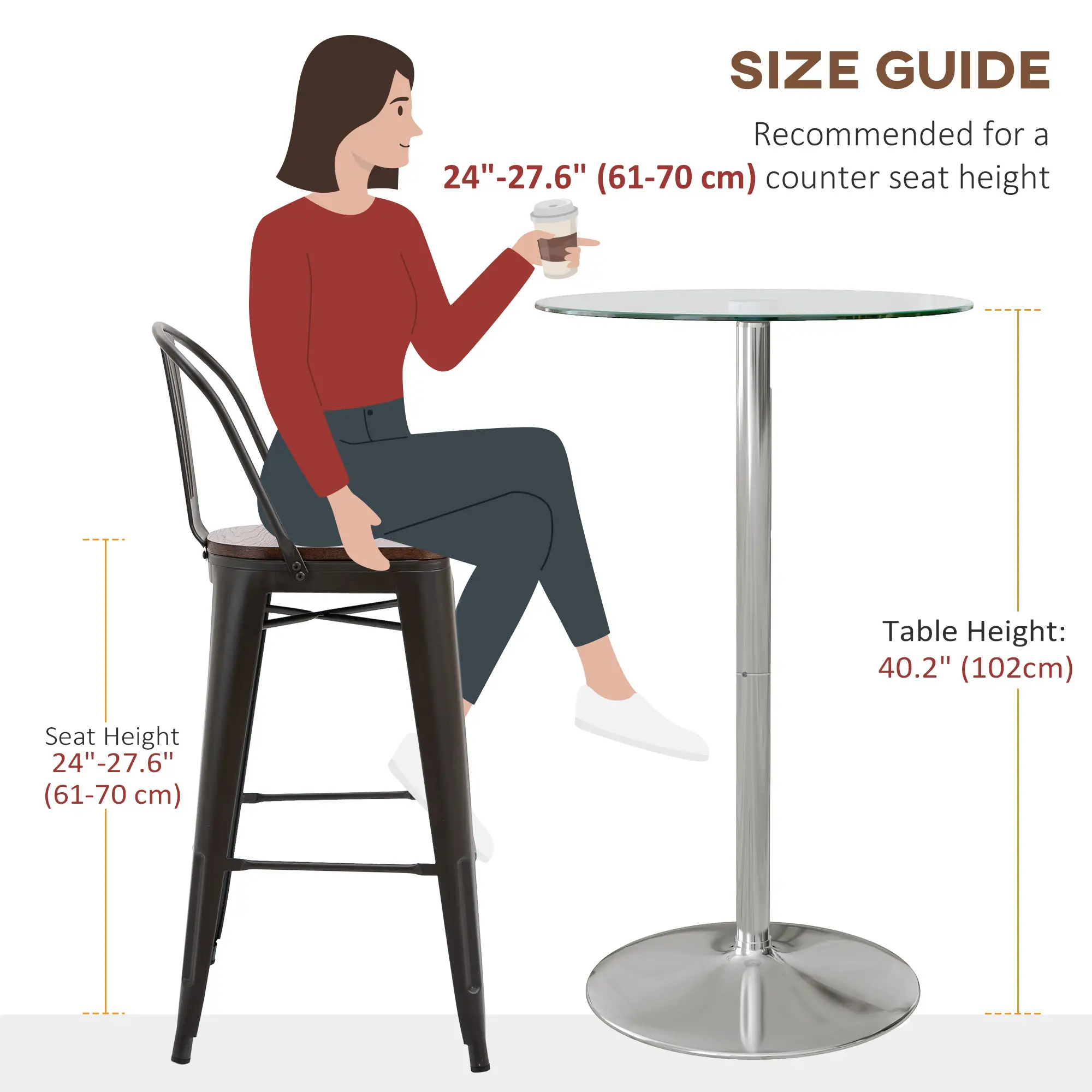 Round High Top Bar Table, Tempered Glass Top, Steel Base, Clear - Image 7