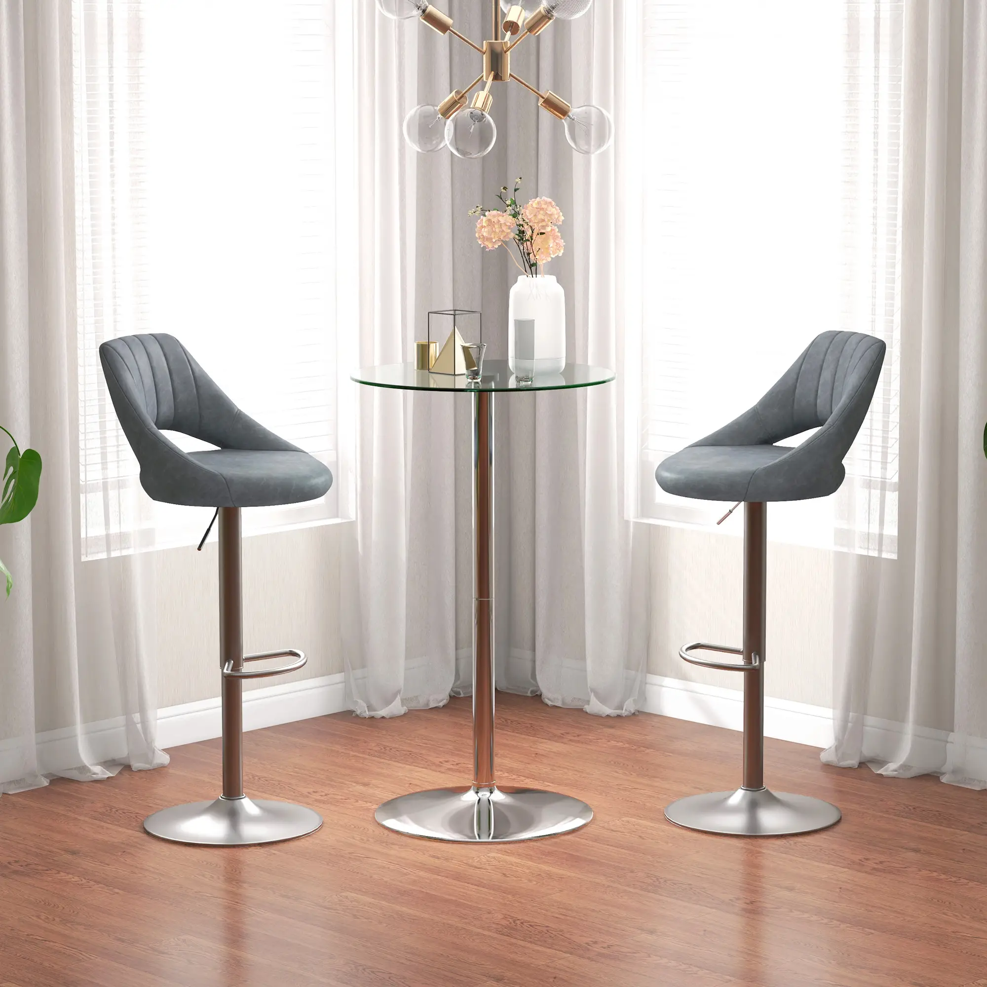 Round High Top Bar Table, Tempered Glass Top, Steel Base, Clear - Image 8