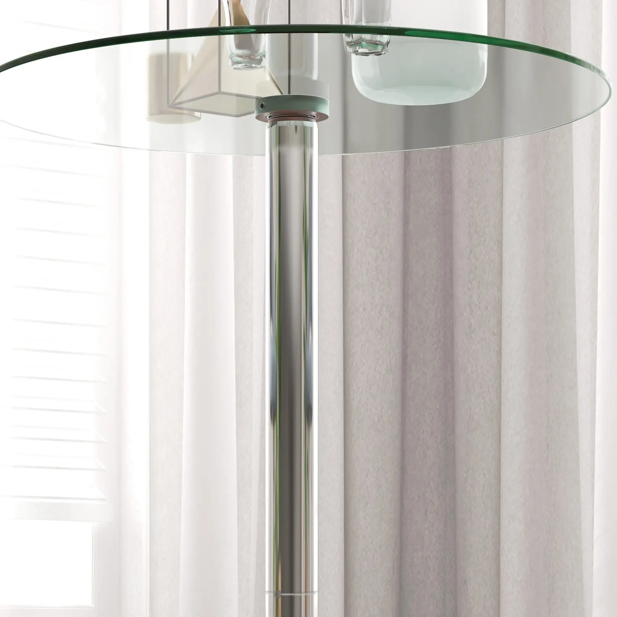 Round High Top Bar Table, Tempered Glass Top, Steel Base, Clear - Image 9