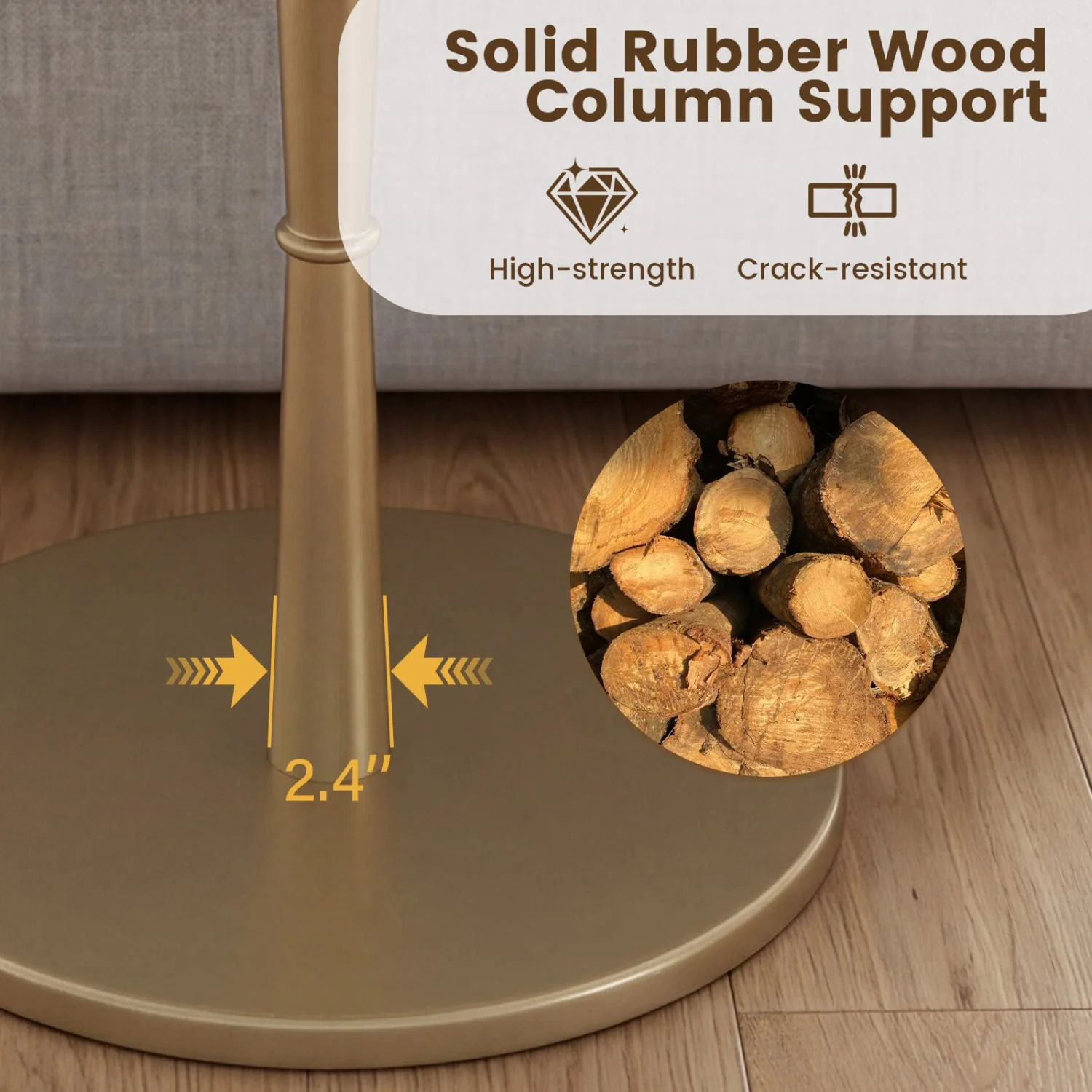 Round Marble Side Table with Stone Finish and Wooden Base for Small Spaces-White and Gold, White & Golden - Image 8