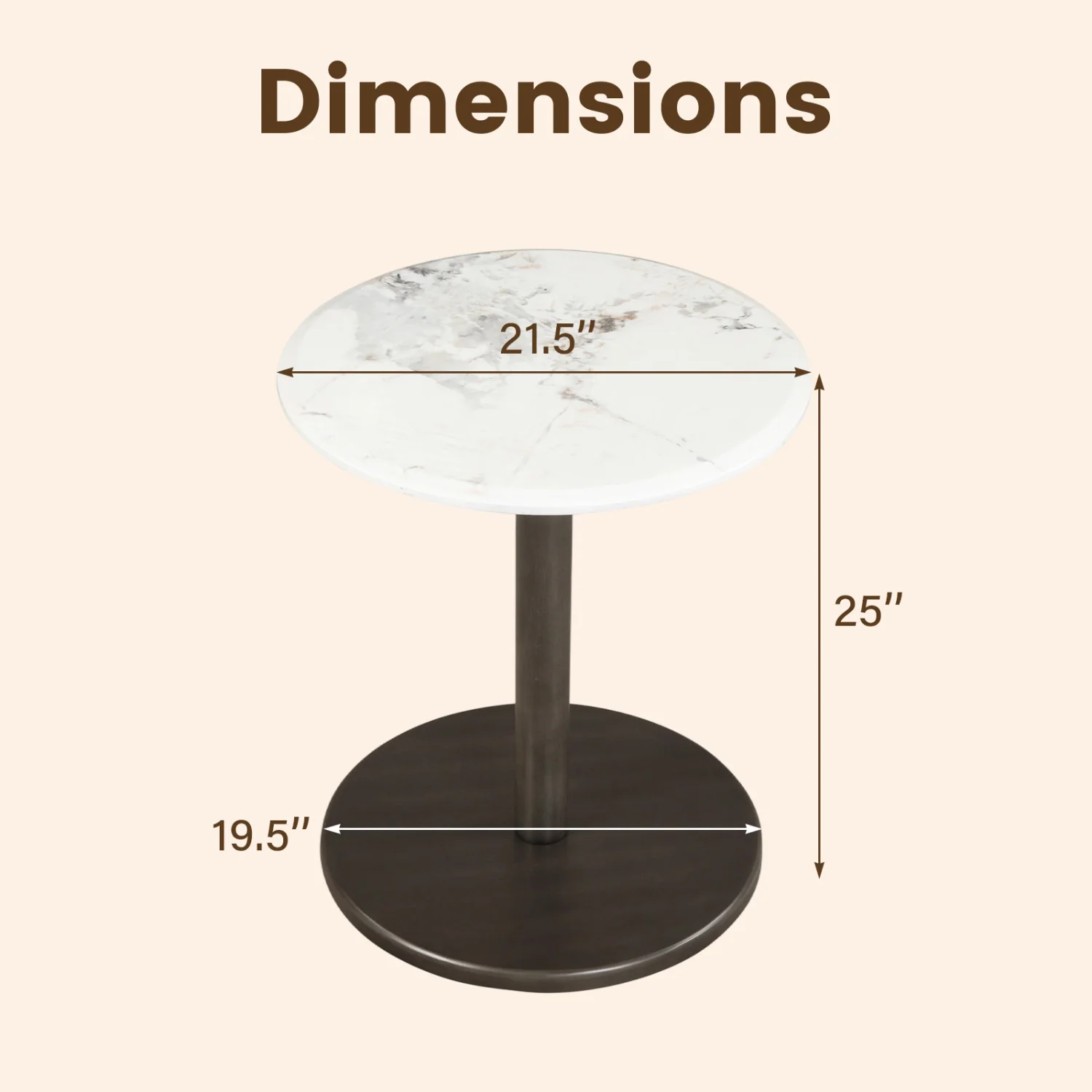 Round Marble Side Table with Stone Finish, Black & White - Image 5