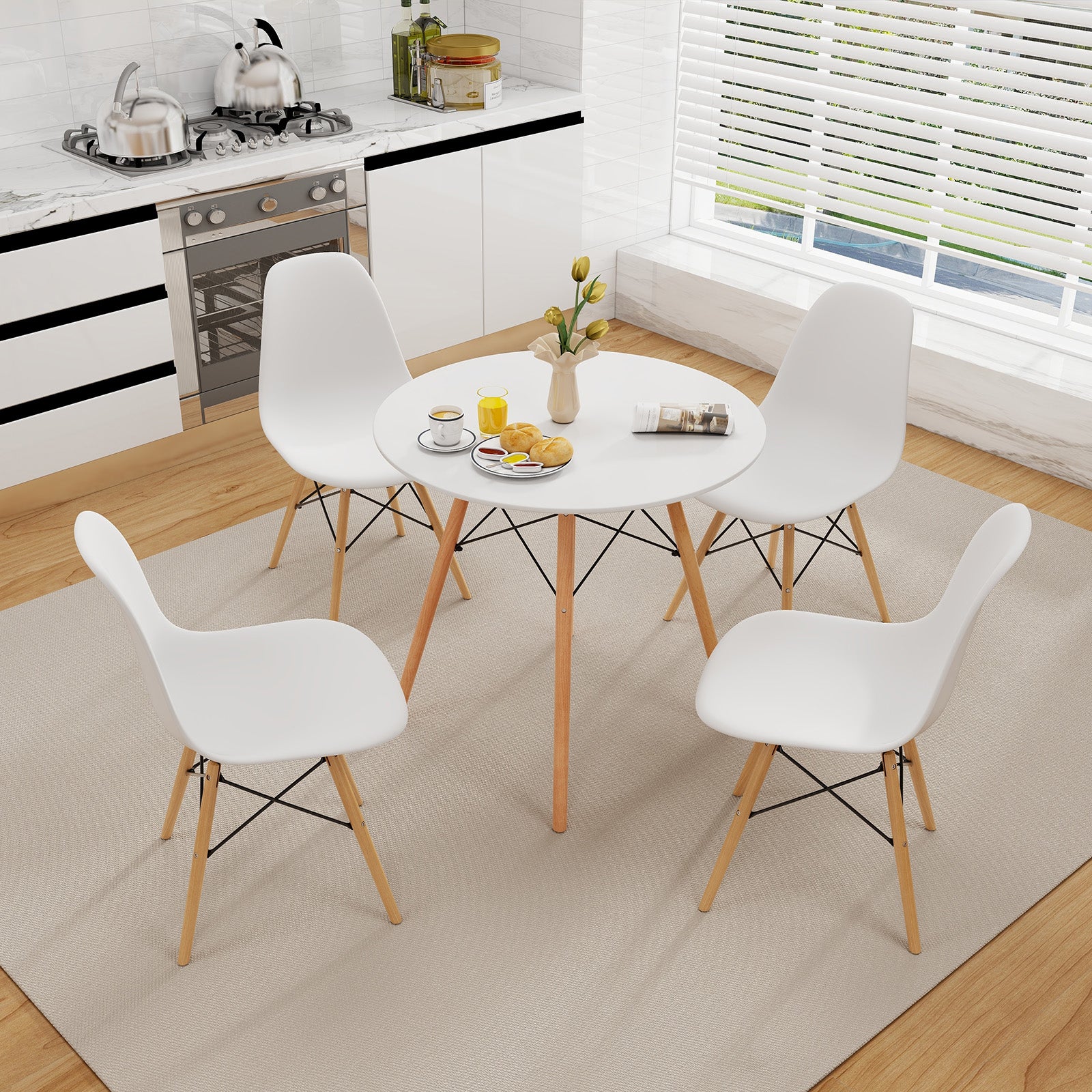 Round Modern Dining Table, Solid Wood Leg, White - Image 7