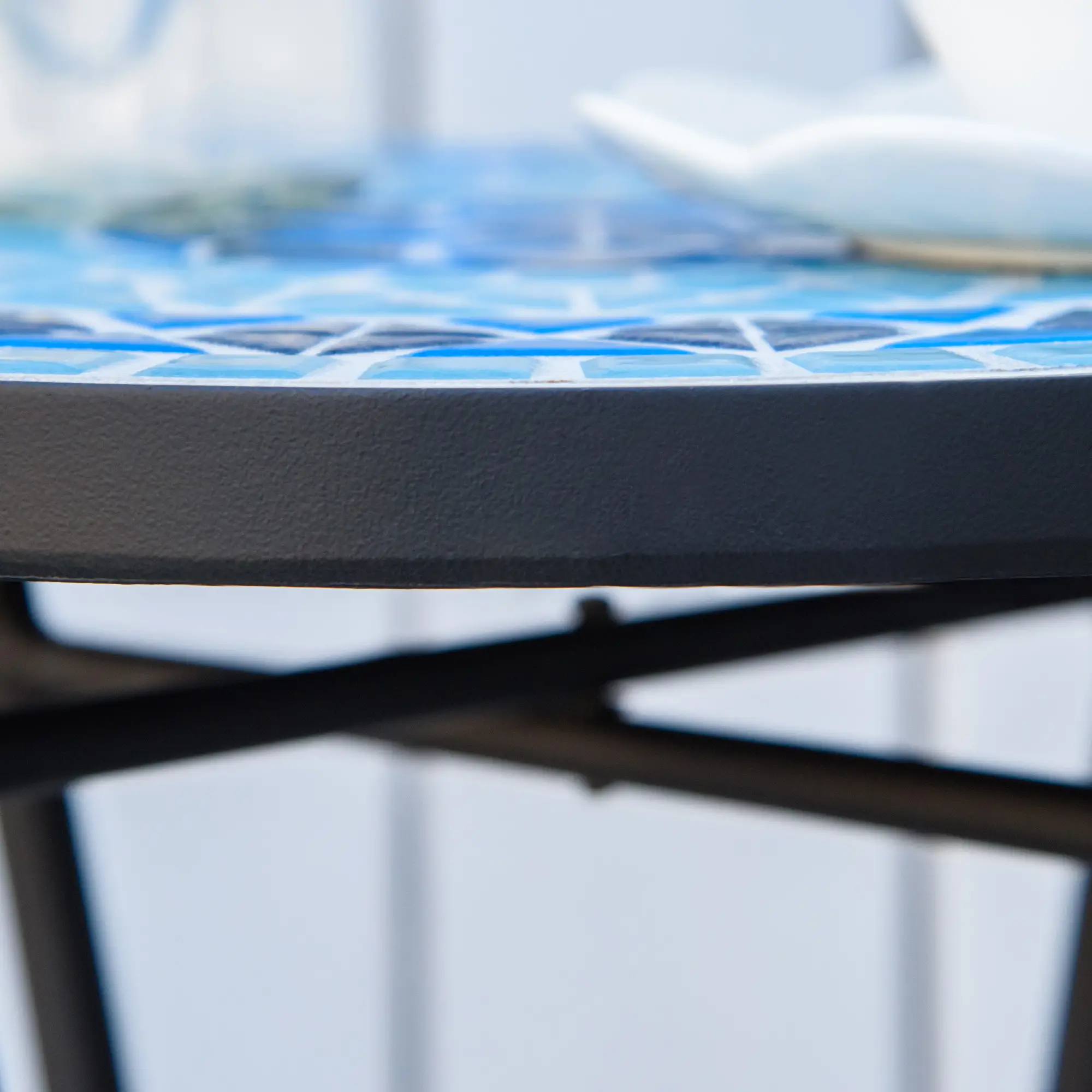 Round Mosaic Patio Table, Metal Frame, Outdoor Garden Furniture, Blue - Image 10