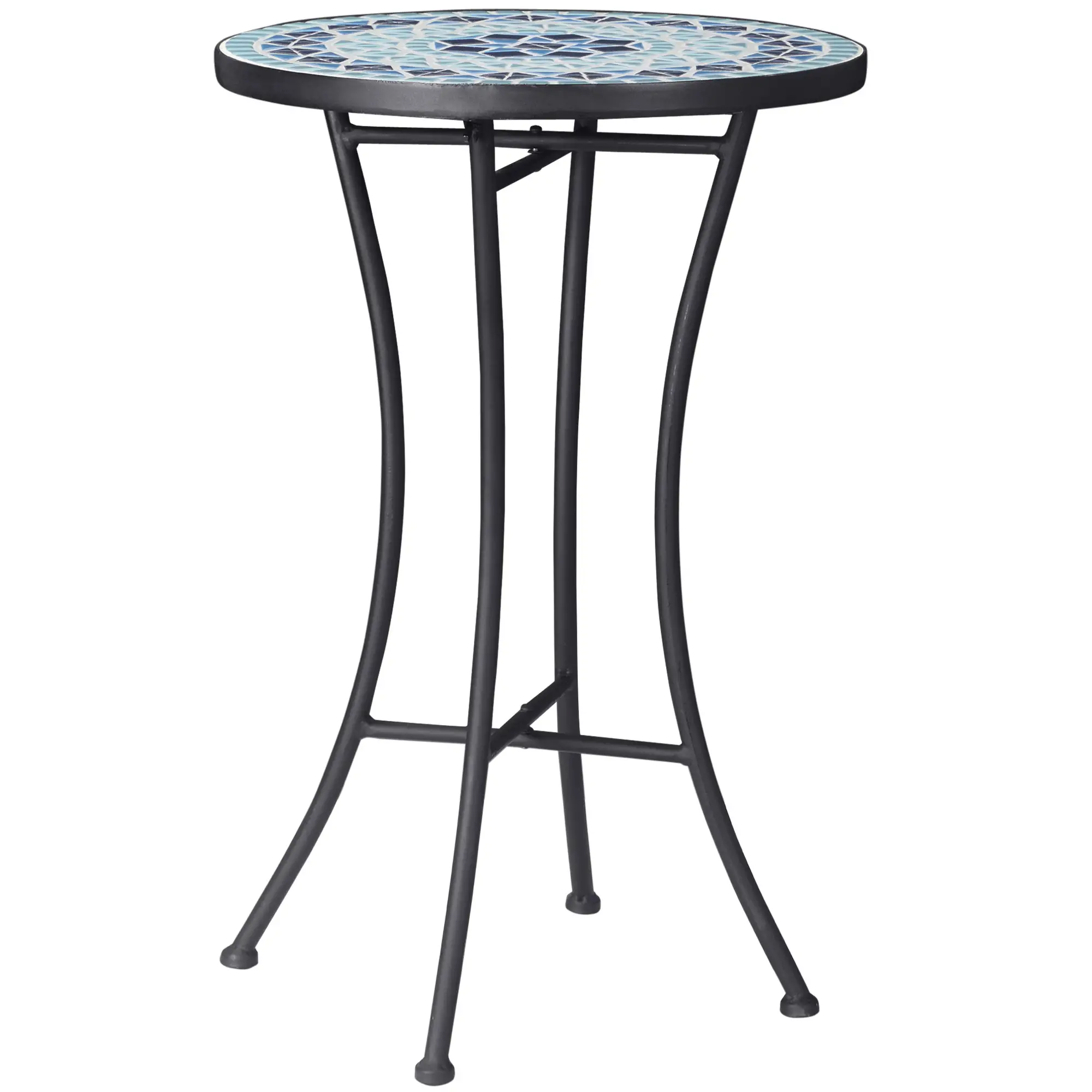 Round Mosaic Patio Table, Metal Frame, Outdoor Garden Furniture, Blue - Image 11