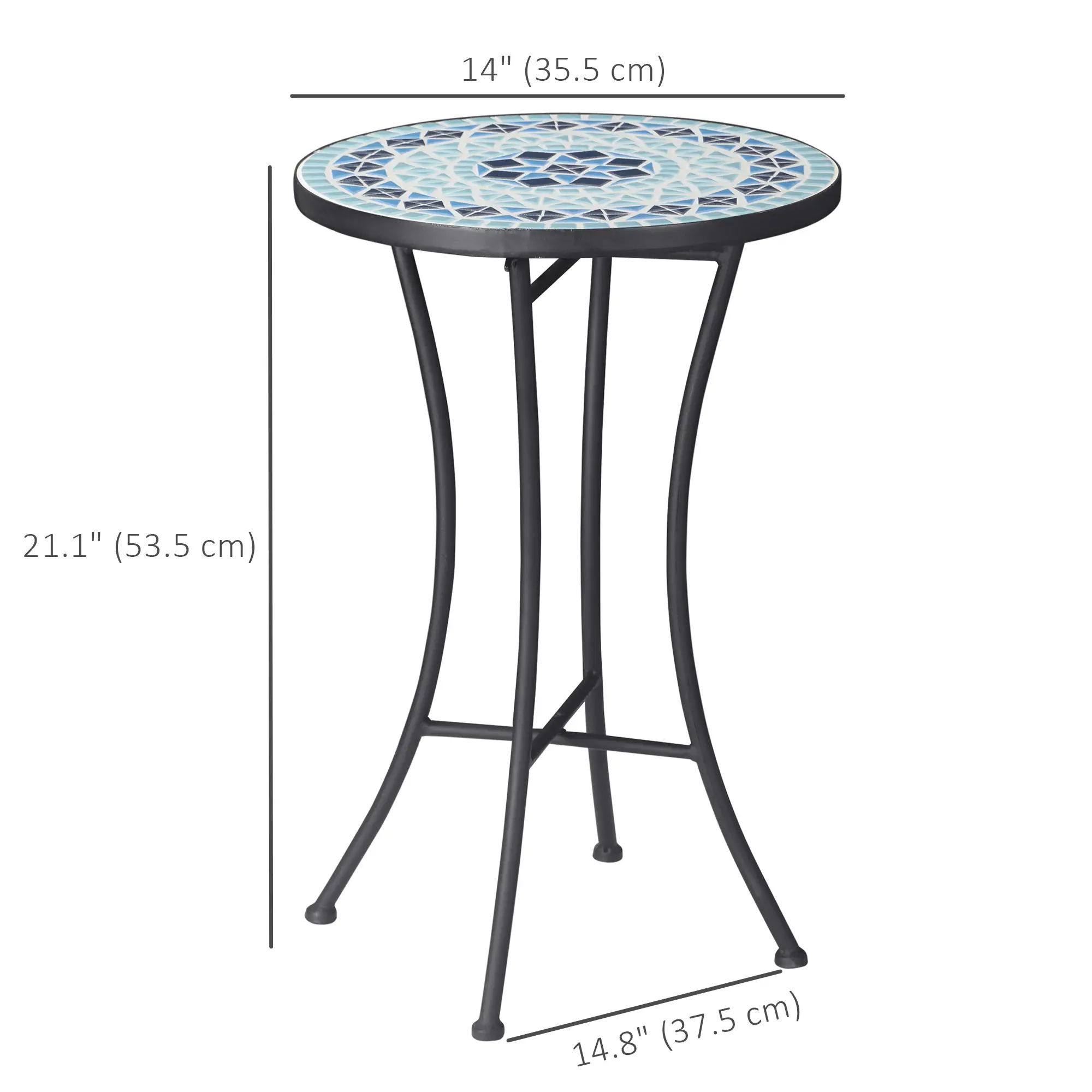 Round Mosaic Patio Table, Metal Frame, Outdoor Garden Furniture, Blue - Image 3
