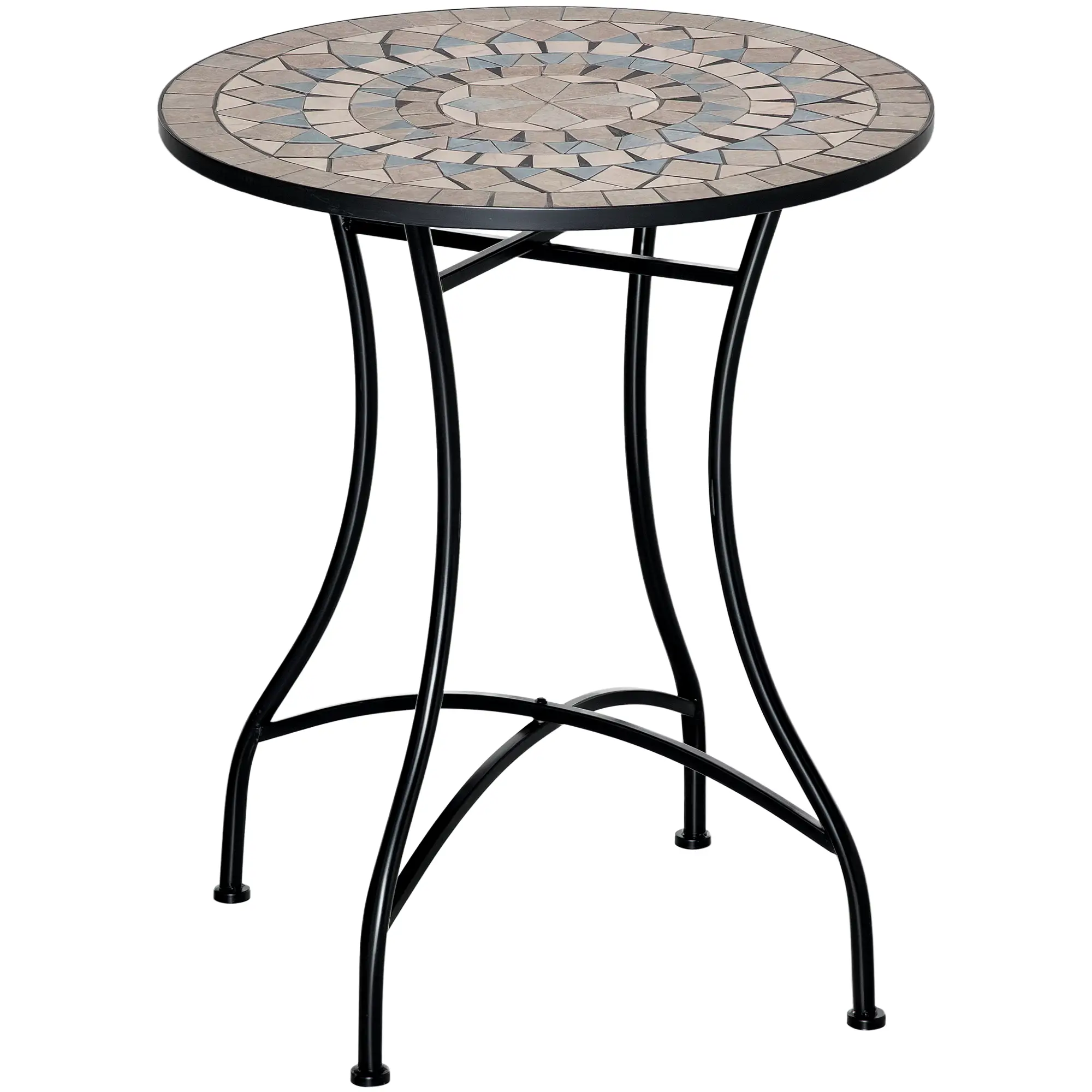 Round Mosaic Patio Table, Metal Frame, Outdoor Garden Furniture, Green - Image 10