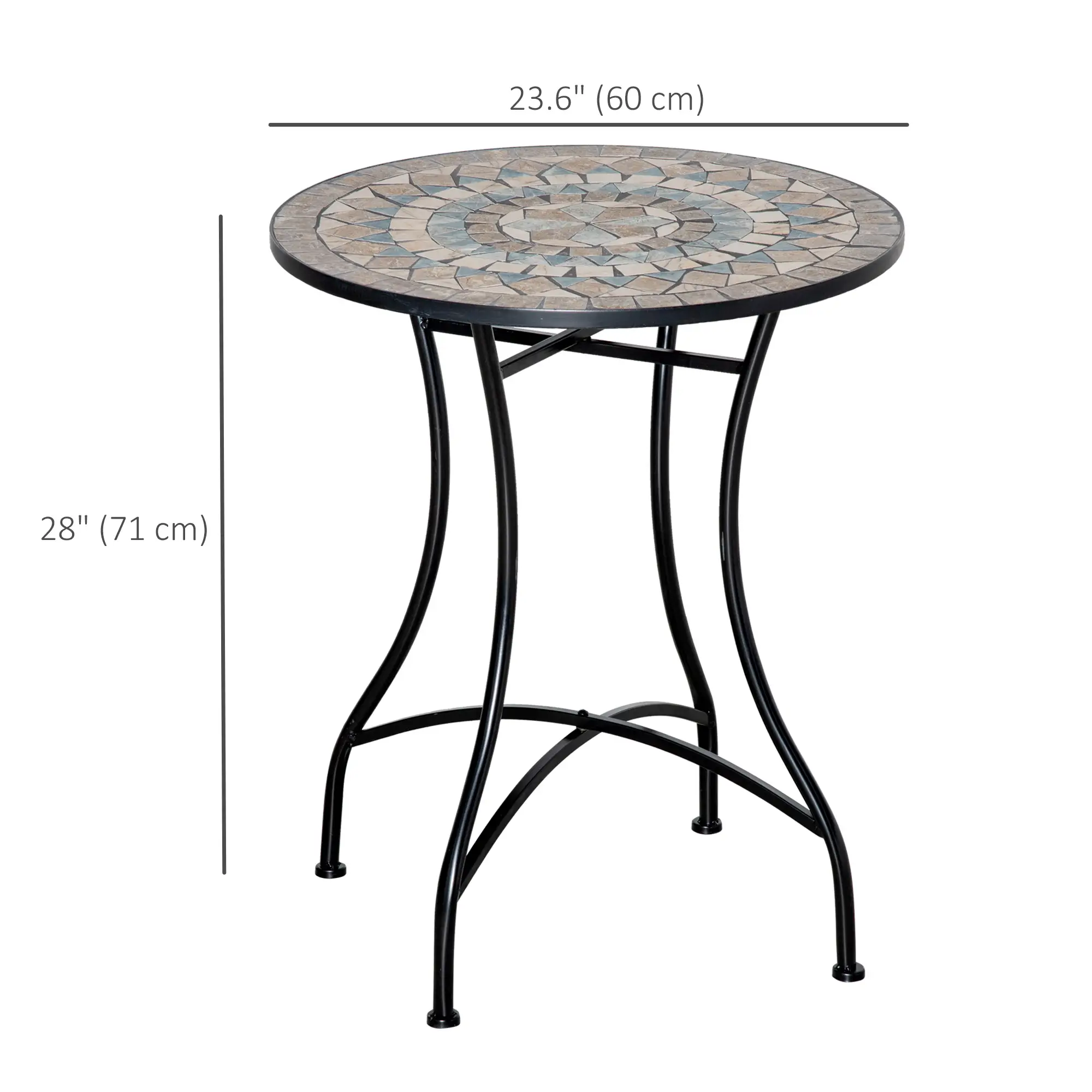 Round Mosaic Patio Table, Metal Frame, Outdoor Garden Furniture, Green - Image 3