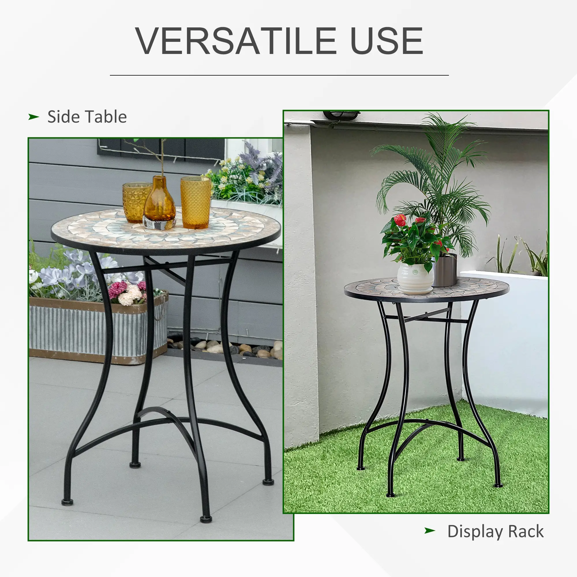 Round Mosaic Patio Table, Metal Frame, Outdoor Garden Furniture, Green - Image 5
