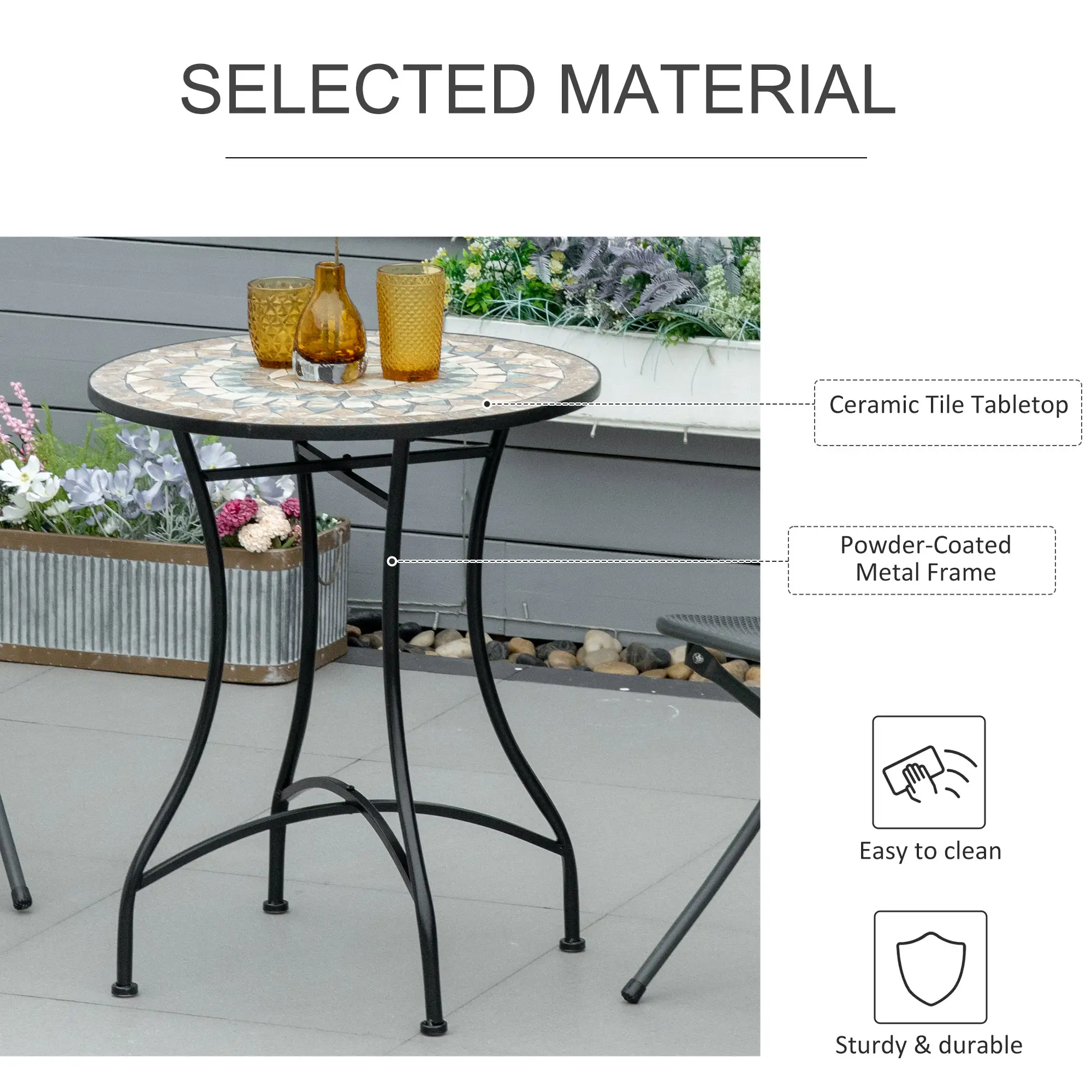 Round Mosaic Patio Table, Metal Frame, Outdoor Garden Furniture, Green - Image 6
