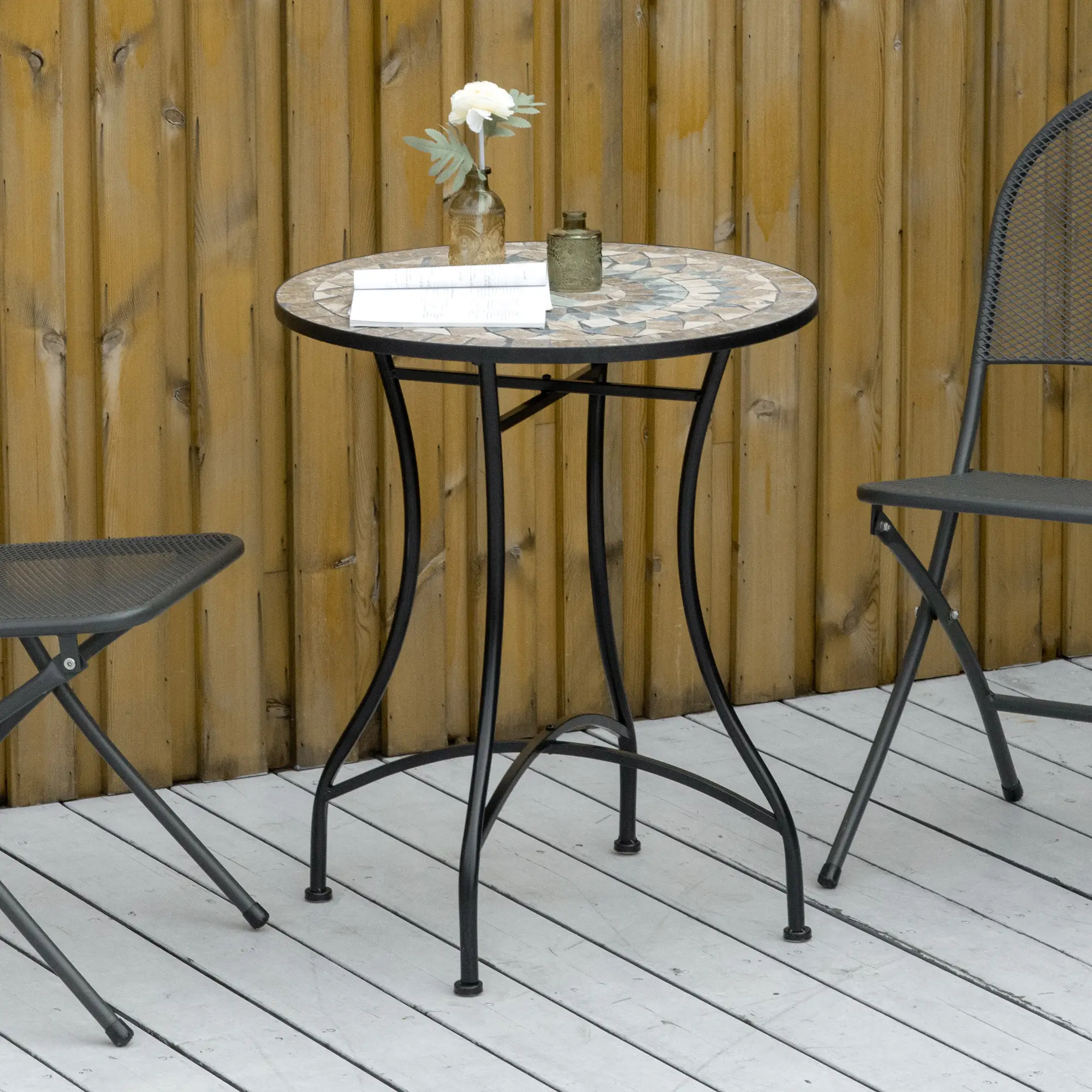 Round Mosaic Patio Table, Metal Frame, Outdoor Garden Furniture, Green - Image 7